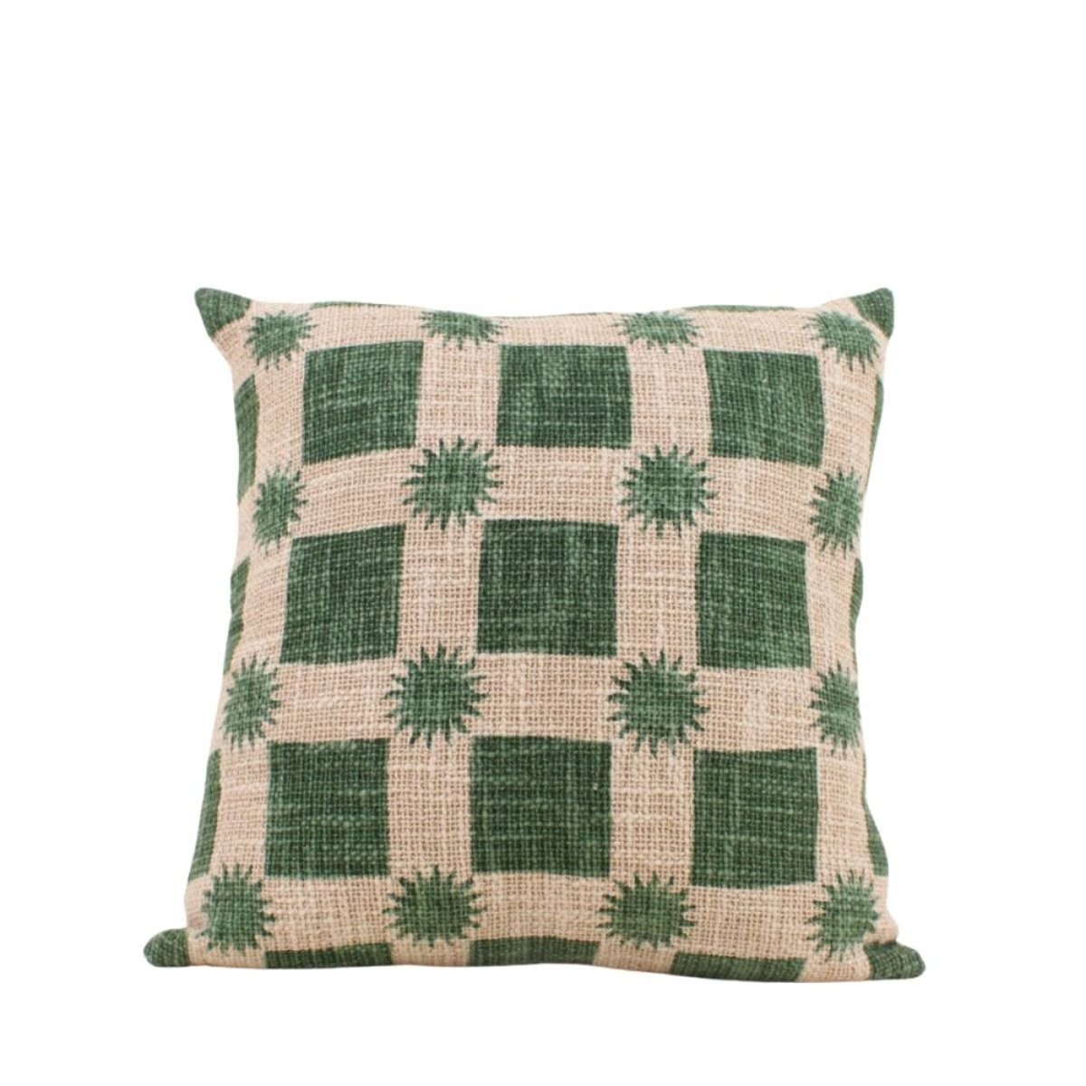 Coussin en coton natté imprimé soleils 40x40cm vert, ORNAMI