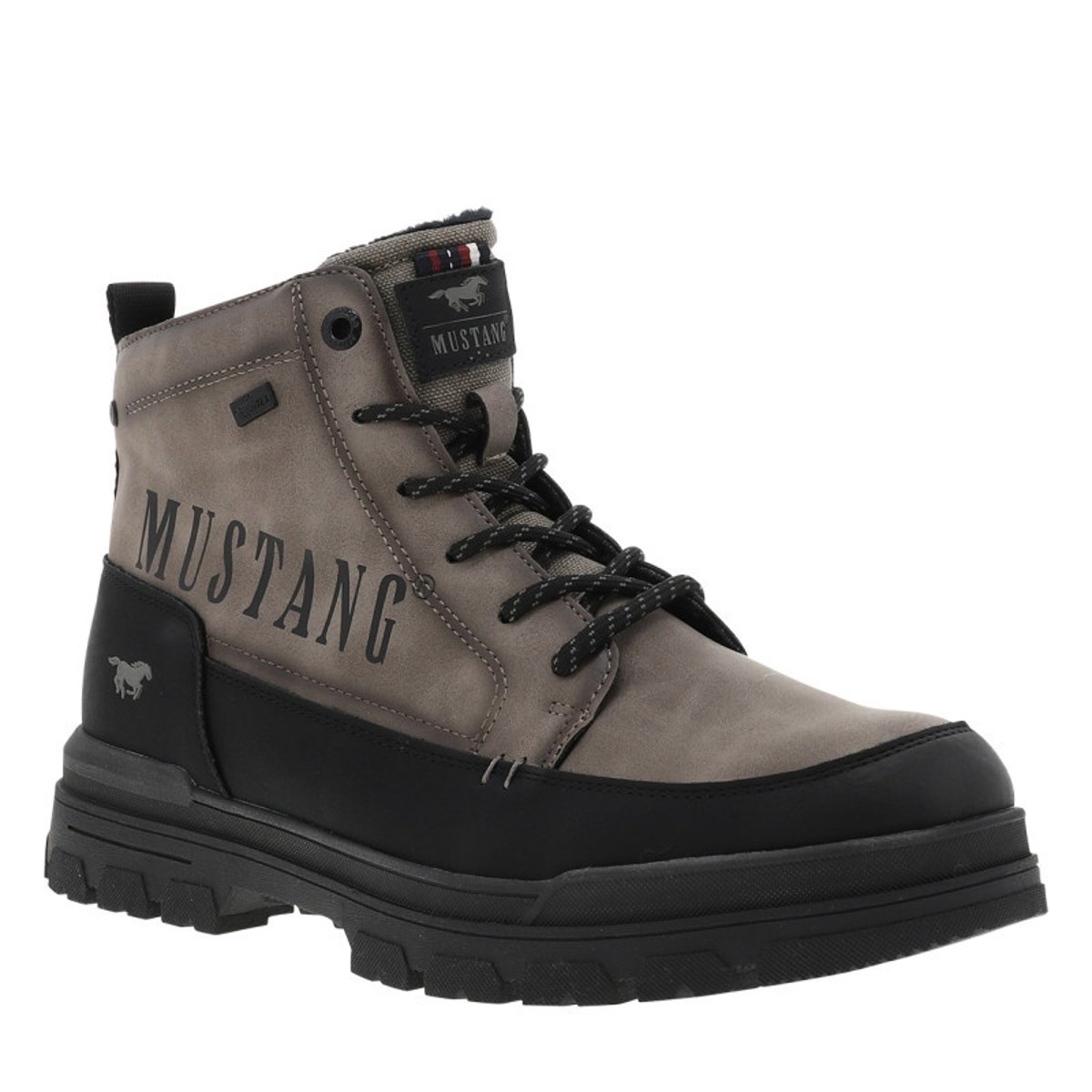 Bottines taupe à talon décroché bas pourvues de lacets et d'un zip latéral beige, MUSTANG