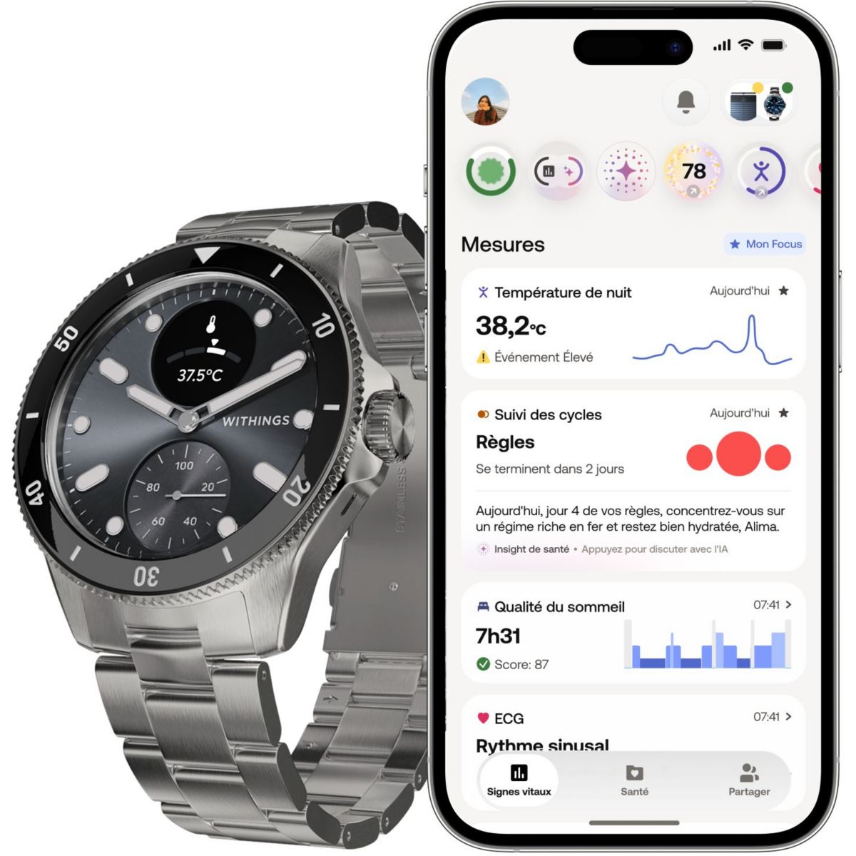 Montre santé Scanwatch Nova 42mm Noire noir, WITHINGS