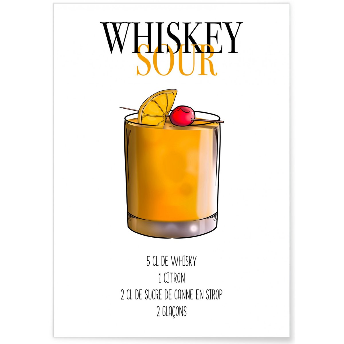 Affiche Cocktail Whiskey Sour blanc, L'AFFICHERIE