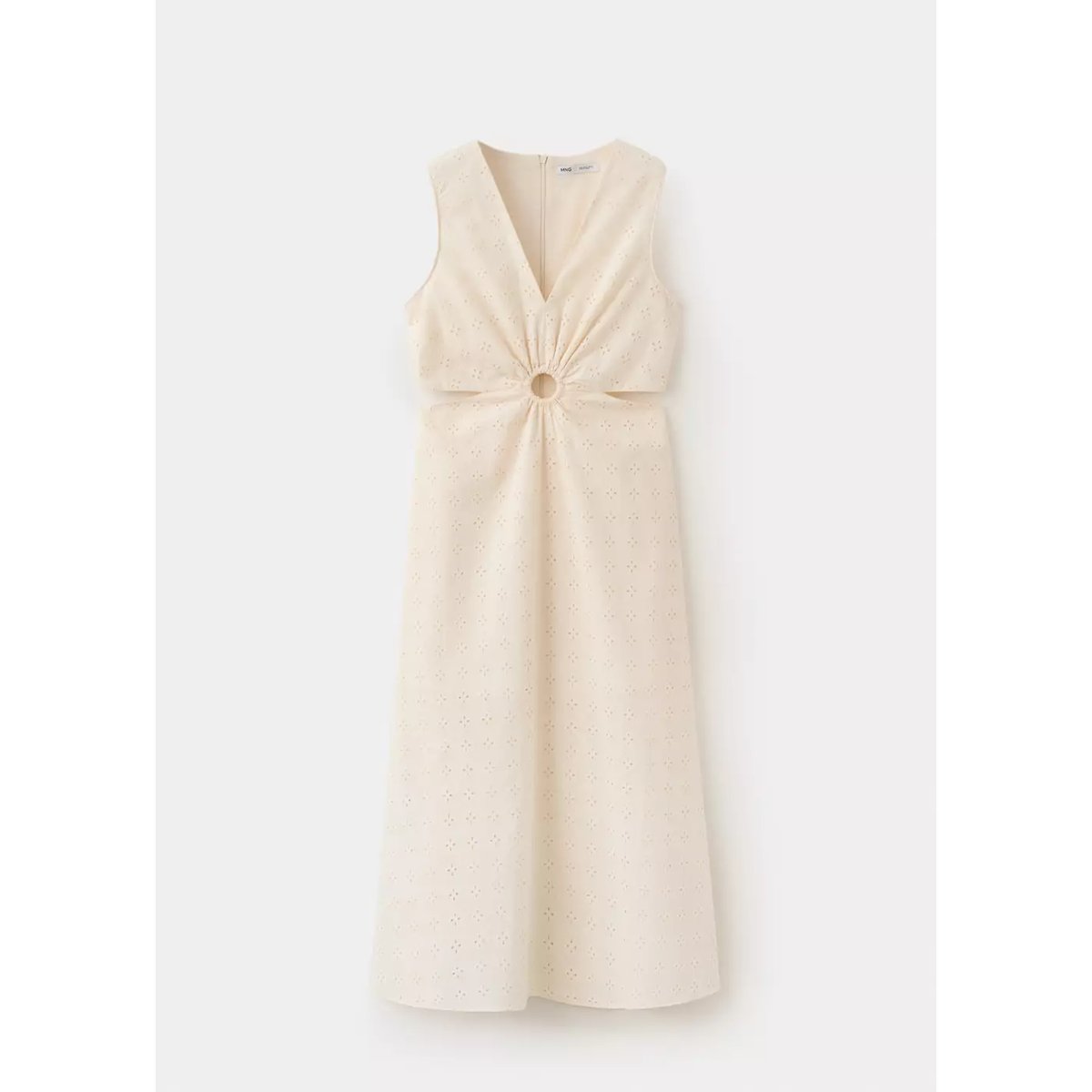 Robe en coton ajourée avec découpes écru, MANGO