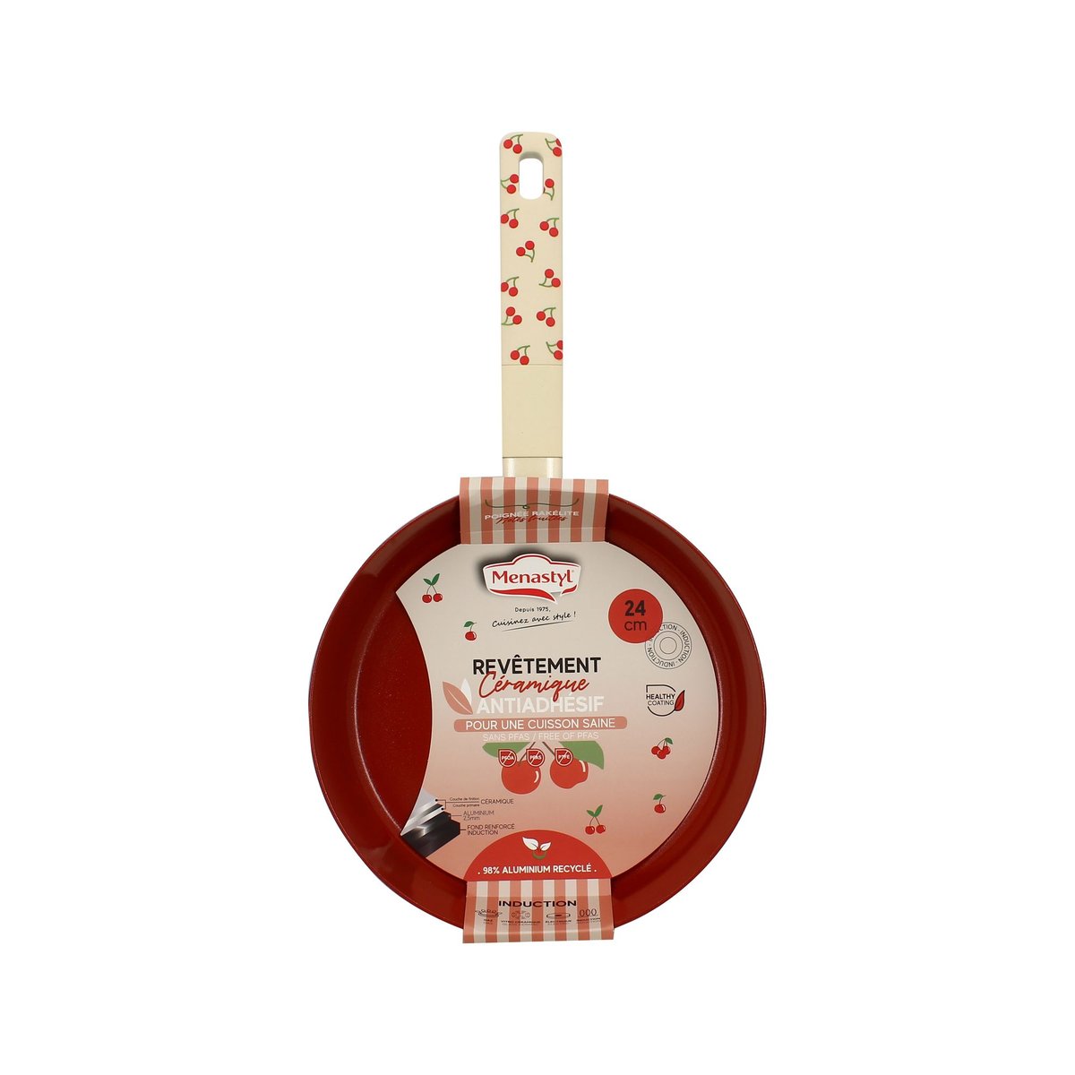 Poêle 24cm en aluminium, CERISE beige-rouge, MENASTYL