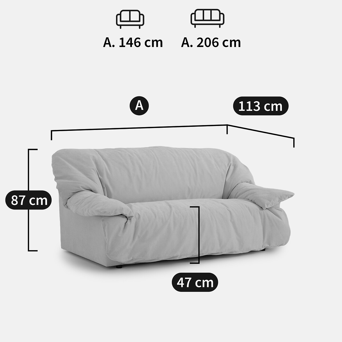 Canapé droit 2 ou 3 places, en chenille fine, BACKY beige, LA REDOUTE INTERIEURS