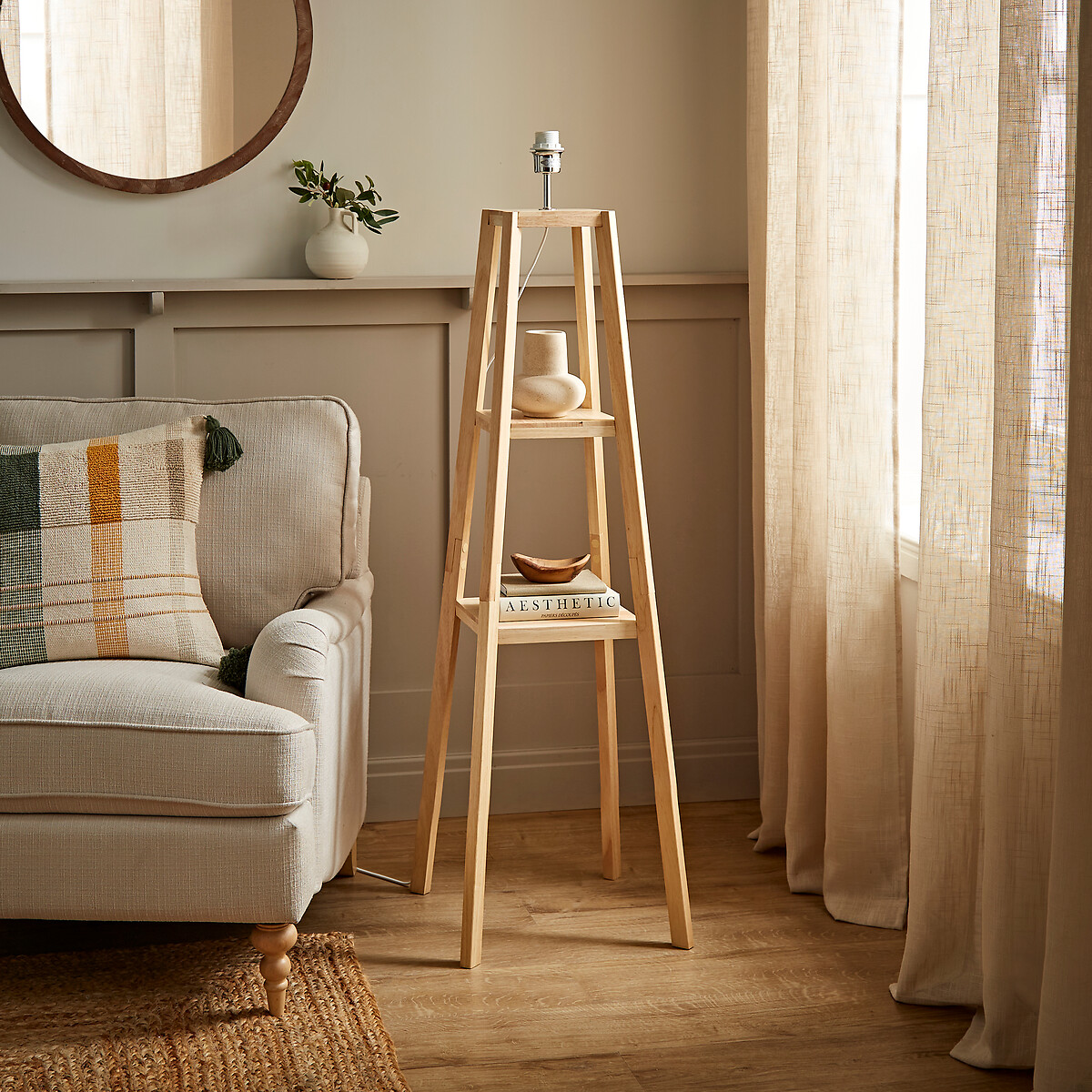 Ward 2-Shelf Floor Lamp Base oak, SO'HOME