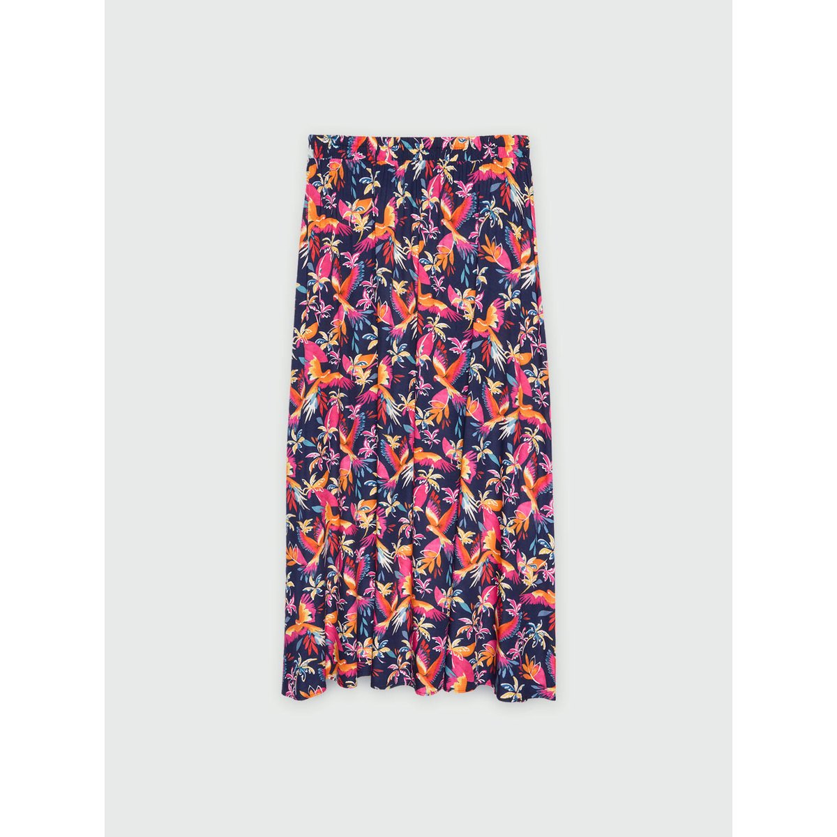 Jupe longue imprimé Perroquets & Palmiers fuchsia, FIORELLA RUBINO