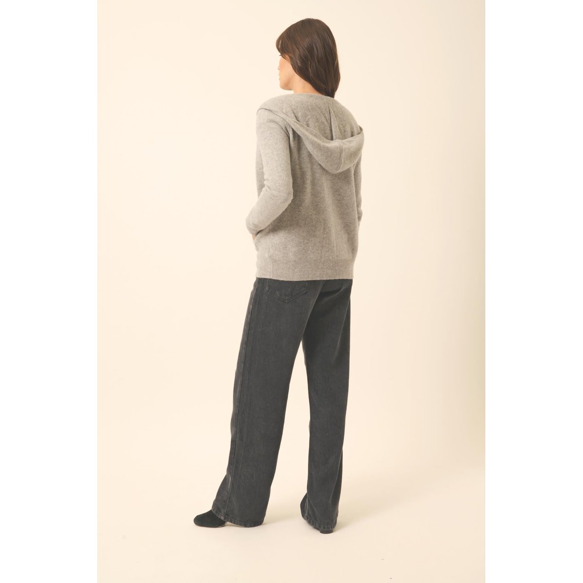 Gilet Zippé Capuche Nuage Chiné Debbie gris chiné, JUST CASHMERE