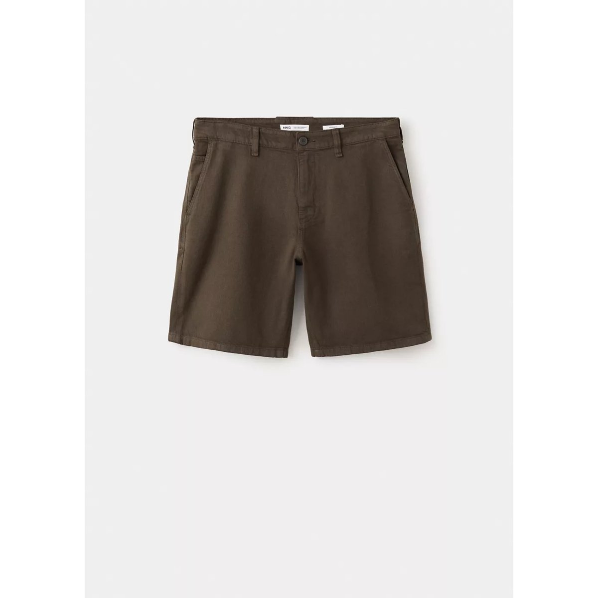 Bermuda en jean en mélange de coton et lin regular fit marron, MANGO MAN