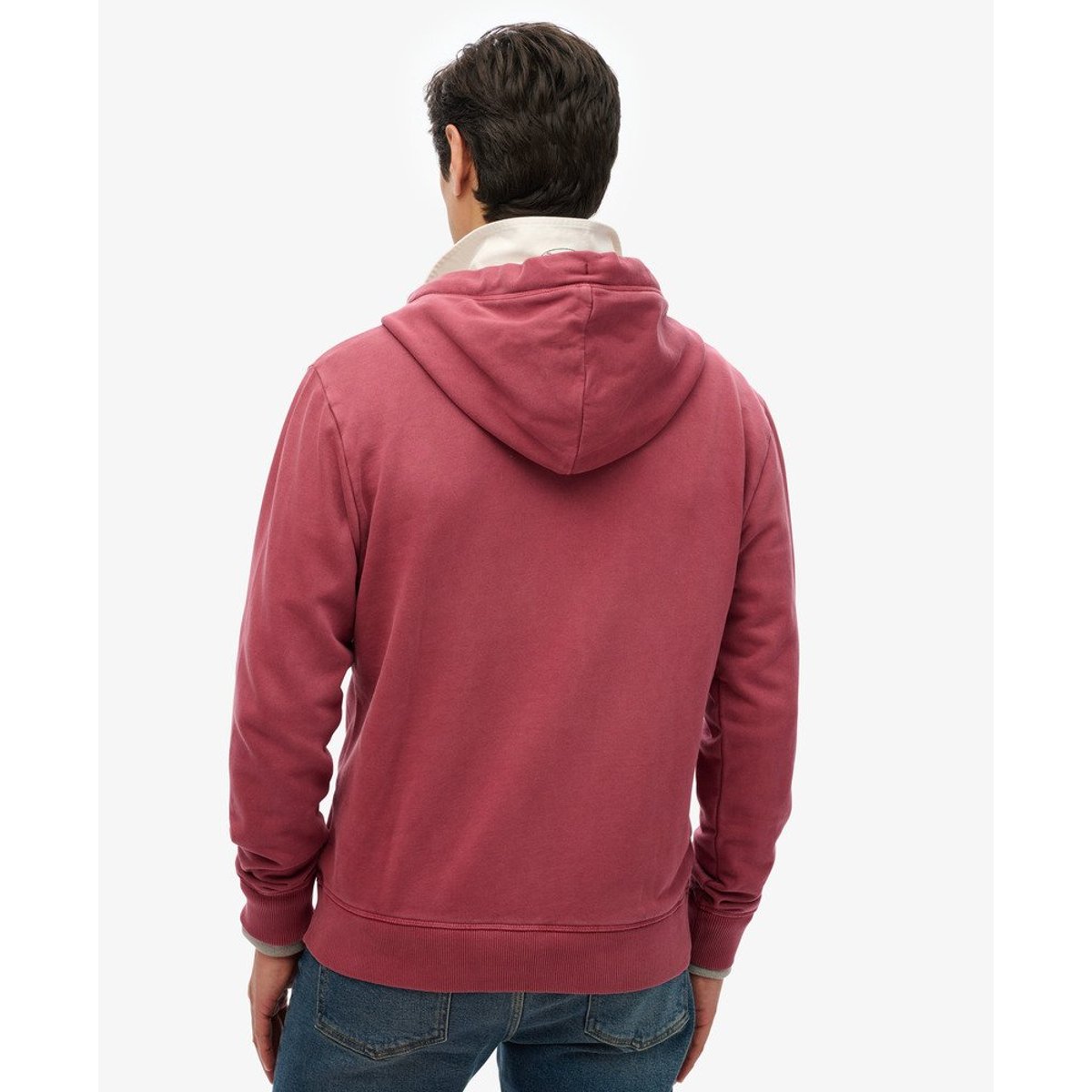 Sweat à capuche délavé zippé à logo Essential bordeaux intense délavé, SUPERDRY