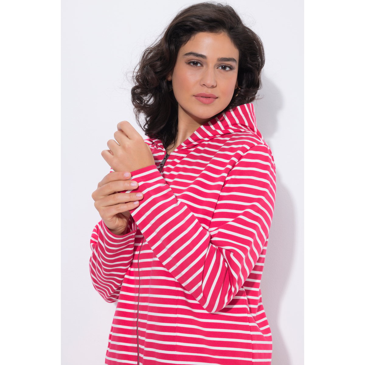 Veste en molleton rayé rouge azalée, ULLA POPKEN