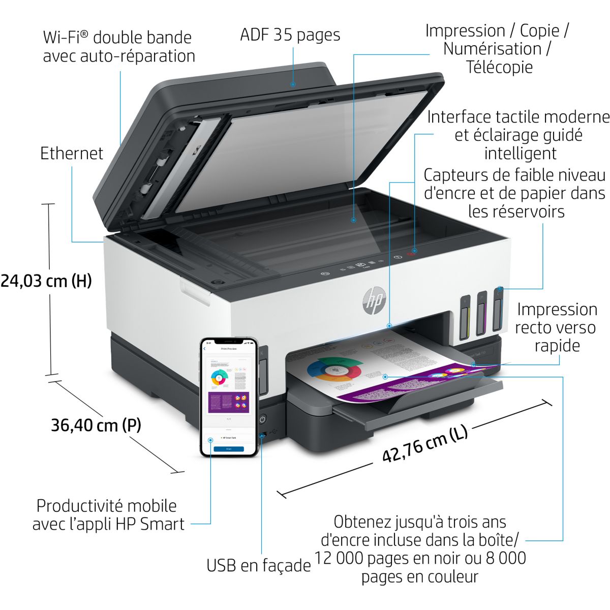 Imprimante jet d'encre Smart Tank Plus 7605/7606 couleur unique, HP