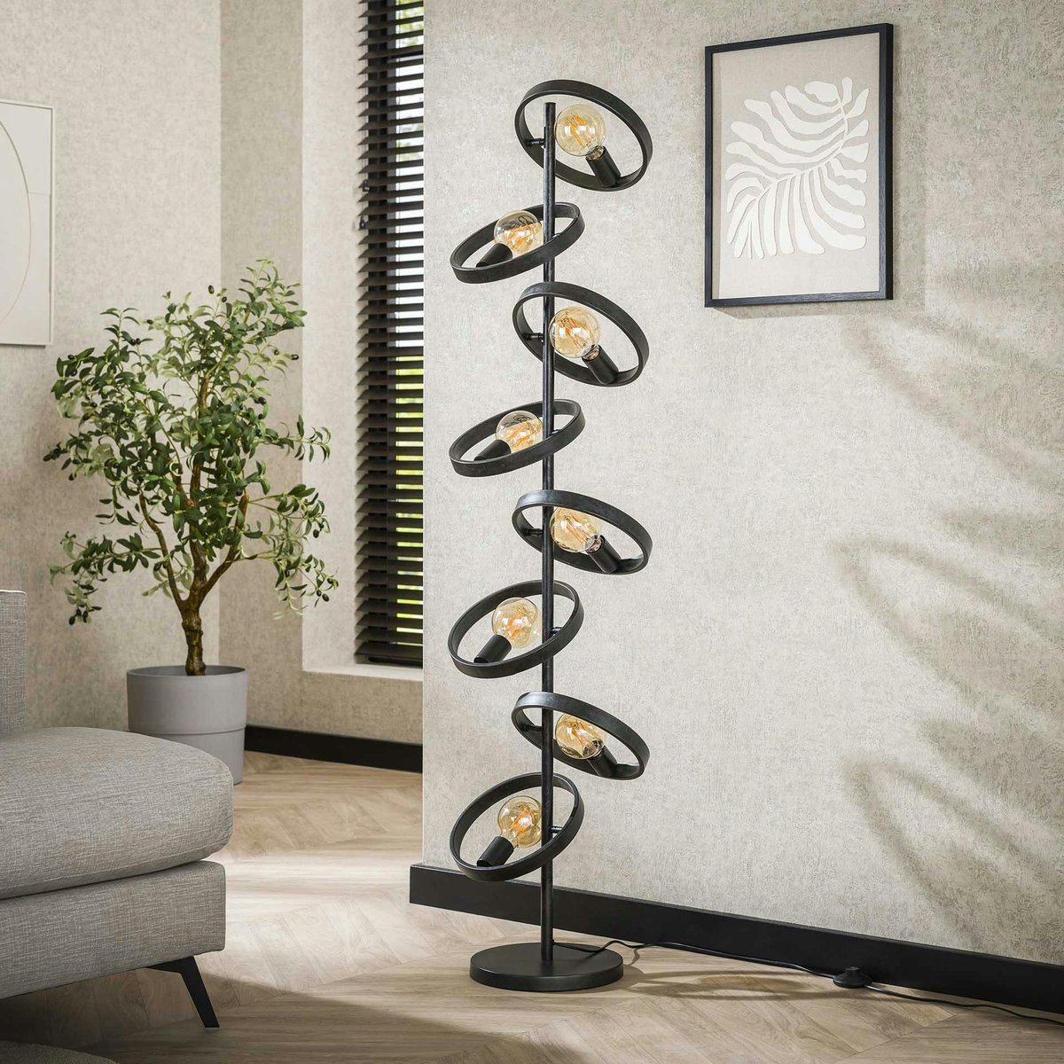 Lampadaire salon 8 anneaux RALF gris foncé, PIER IMPORT