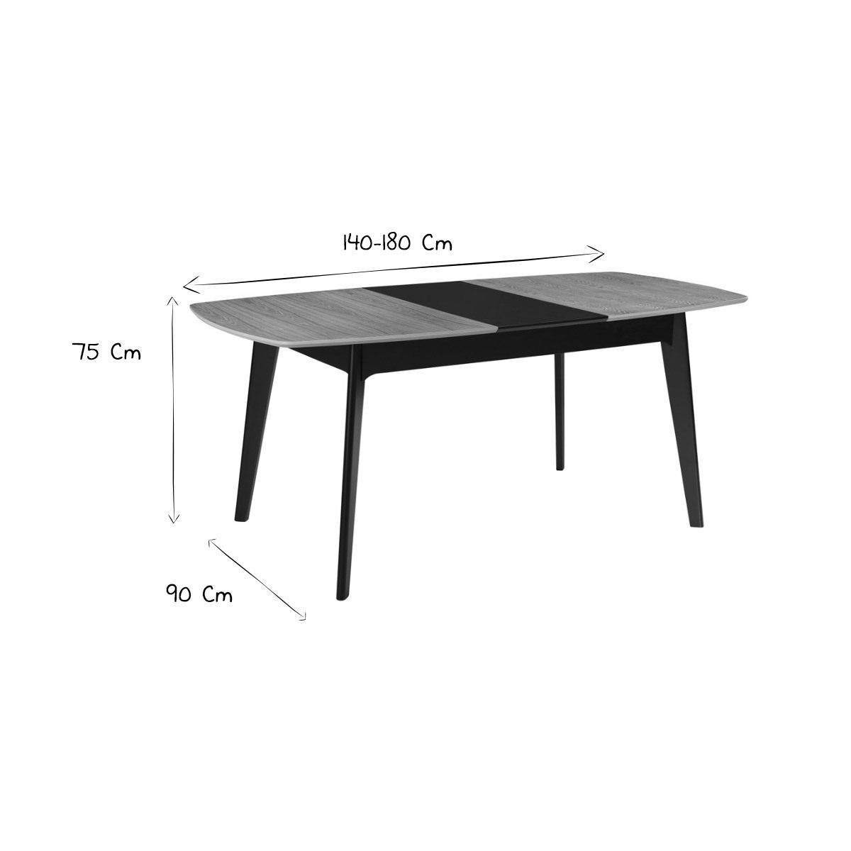 Table extensible rallonges intégrées rectangulaire L140-180 cm MEENA bois clair / noir, MILIBOO