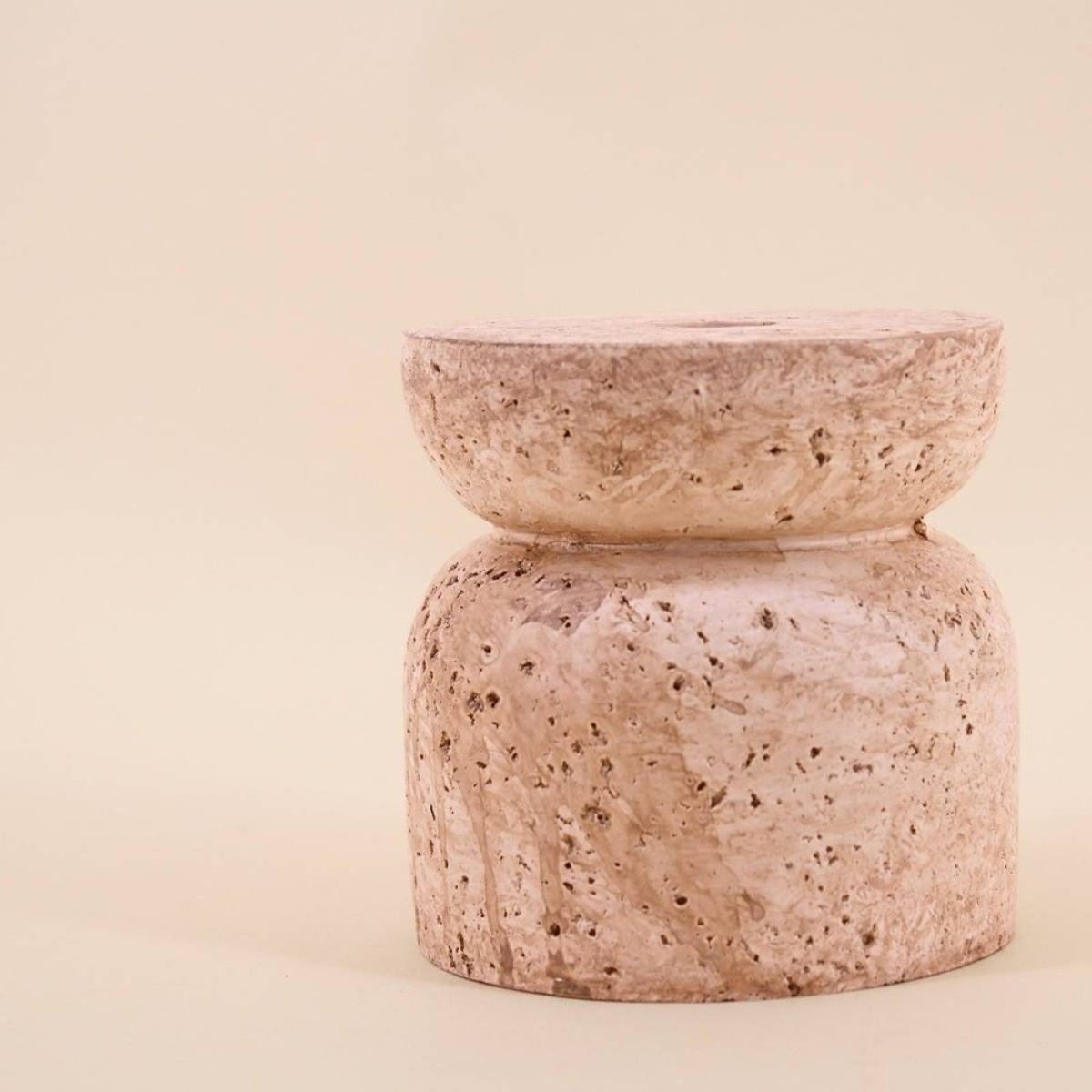 Bougeoir imitation travertin 10cm beige, ORNAMI