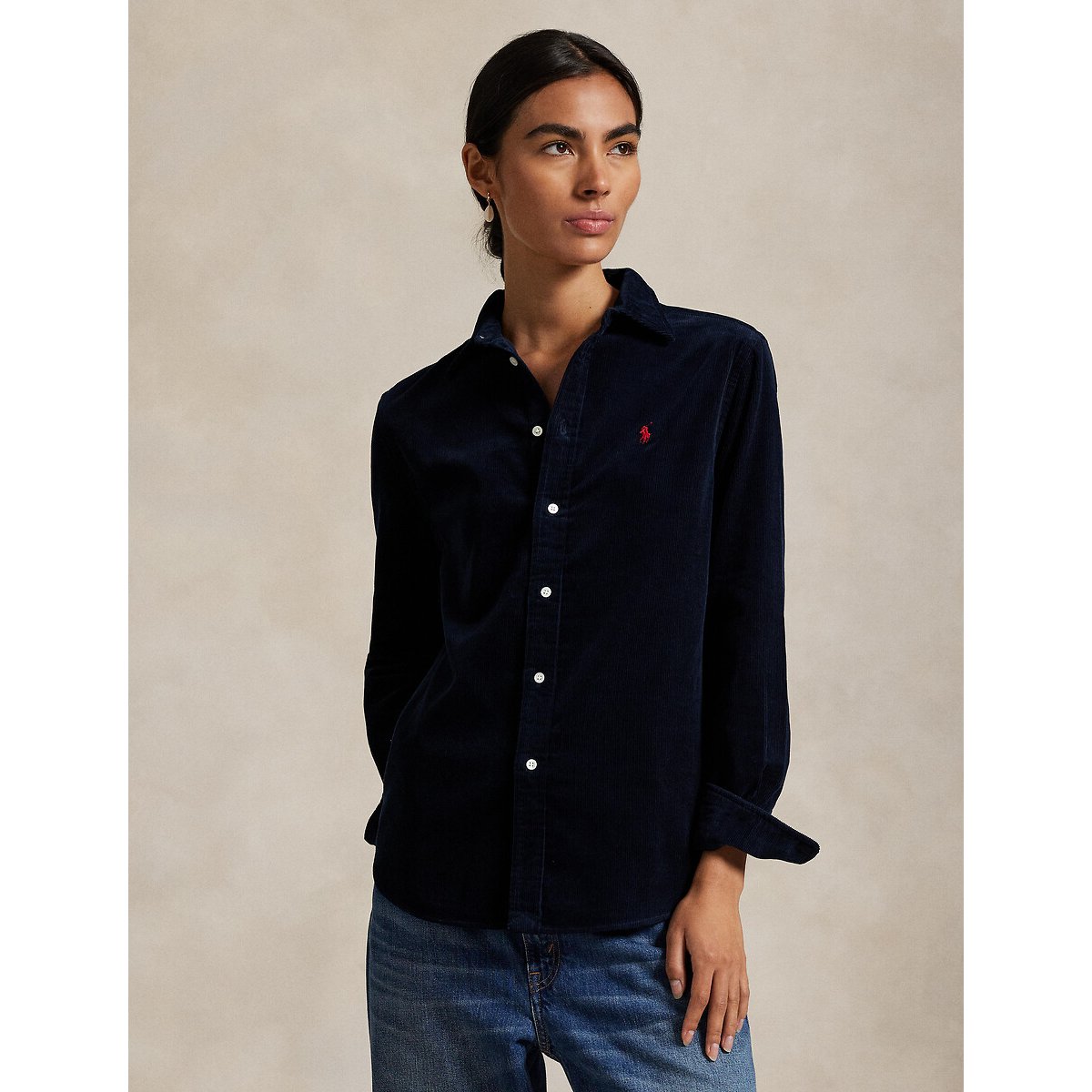 Corduroy long sleeve shirt navy, POLO RALPH LAUREN