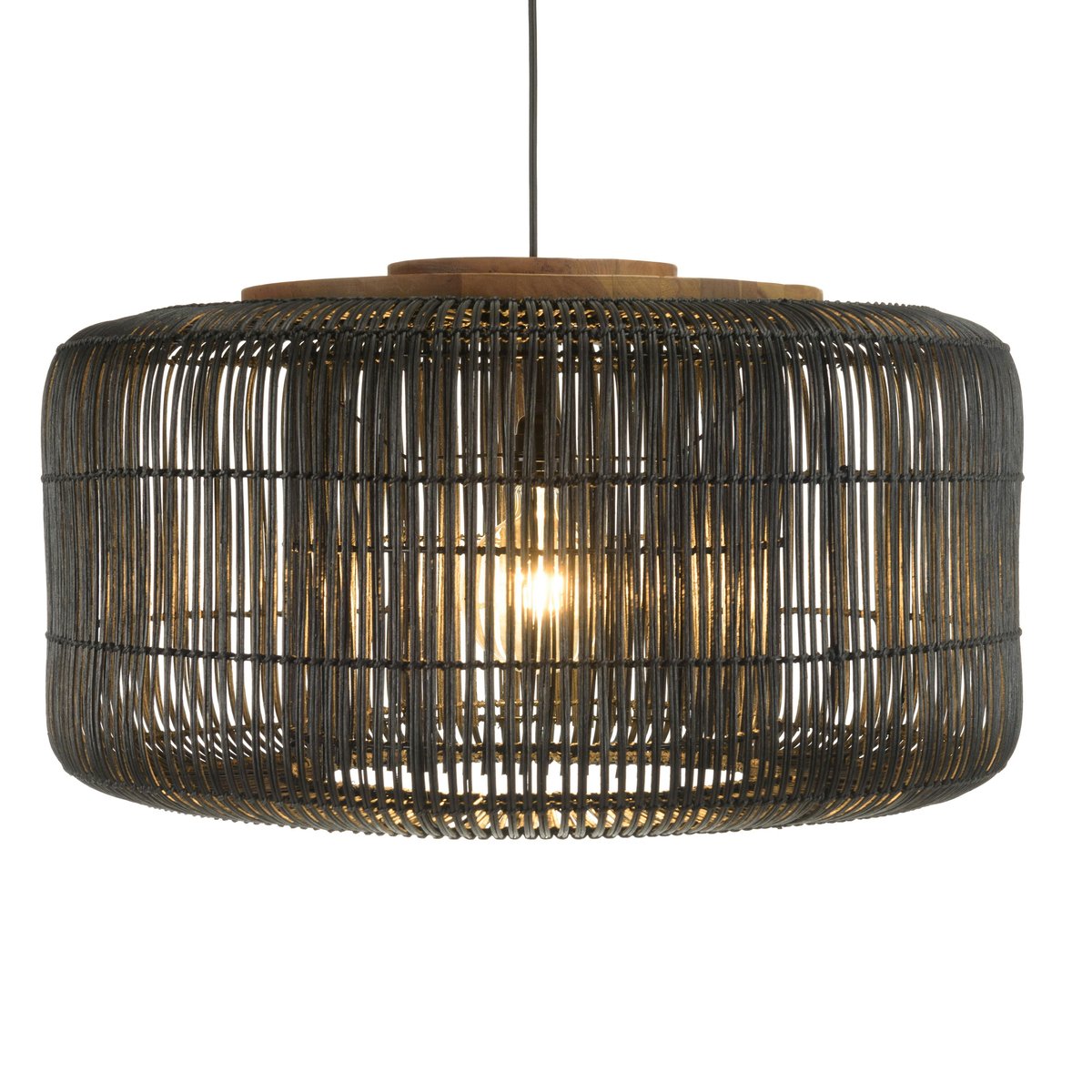 Suspension en rotin ronde 76cm FOLELLI noir, PIER IMPORT