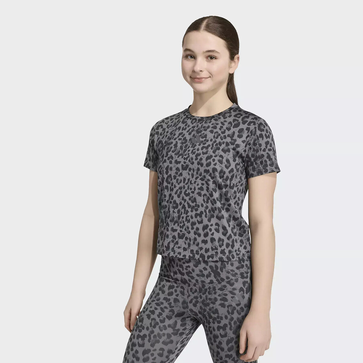 T-shirt de sport imprimé léopard gris, adidas Performance