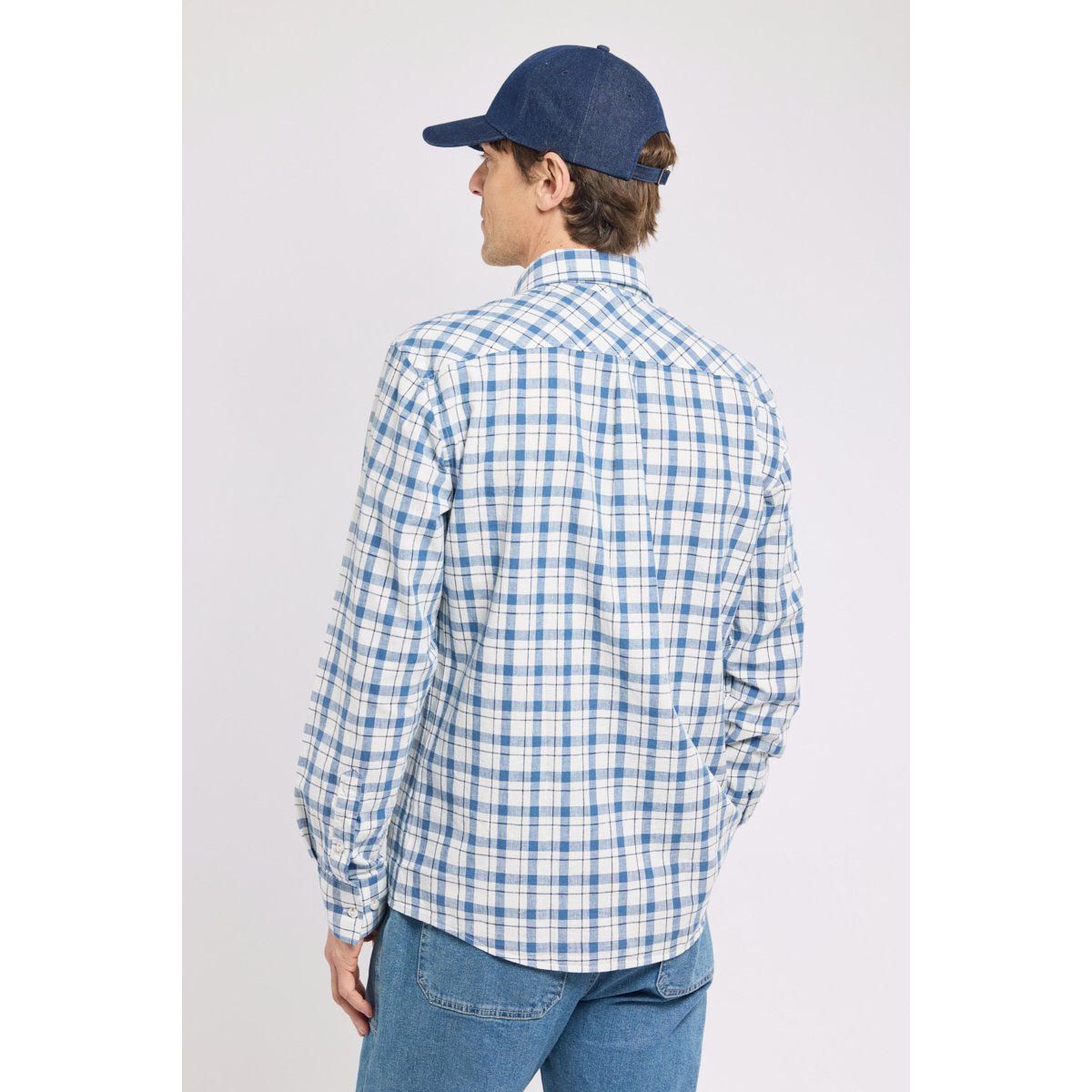 Chemise à carreaux - coton et lin carreaux délavé bleu, ARMOR-LUX