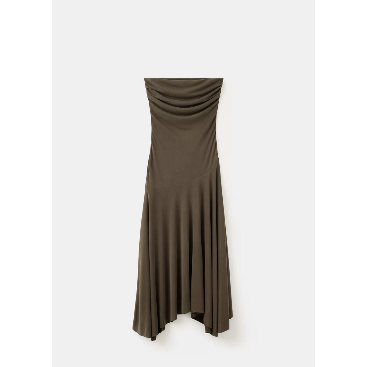 Robe bustier bas asymétrique marron, MANGO