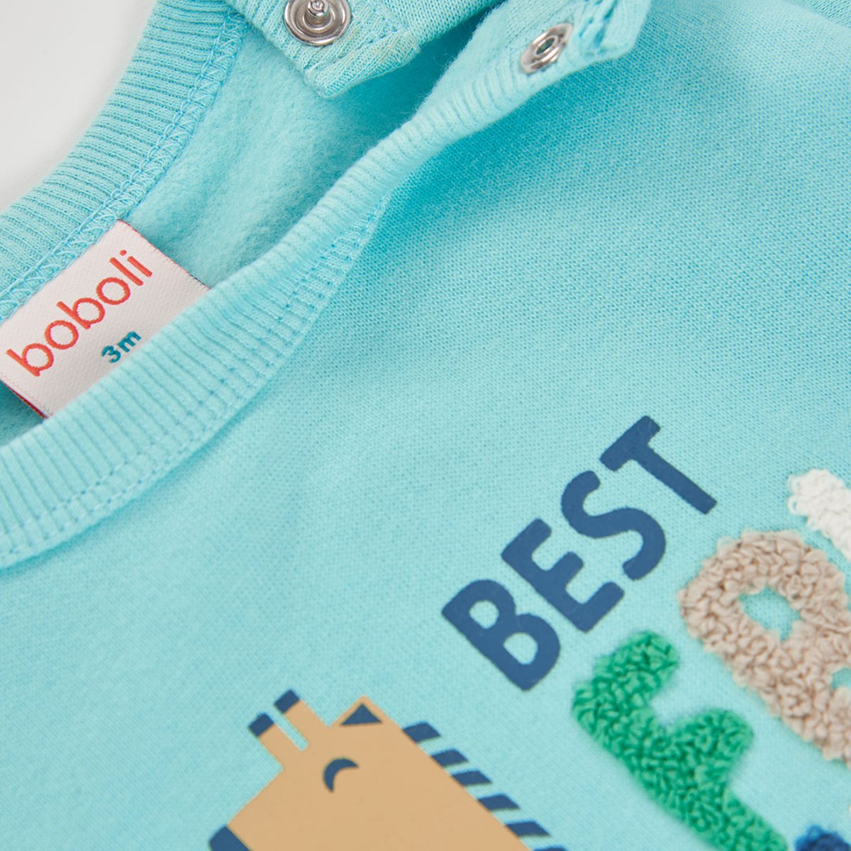 Sweat-shirt bébé garçon en molleton imprimé girafe bleu, BOBOLI