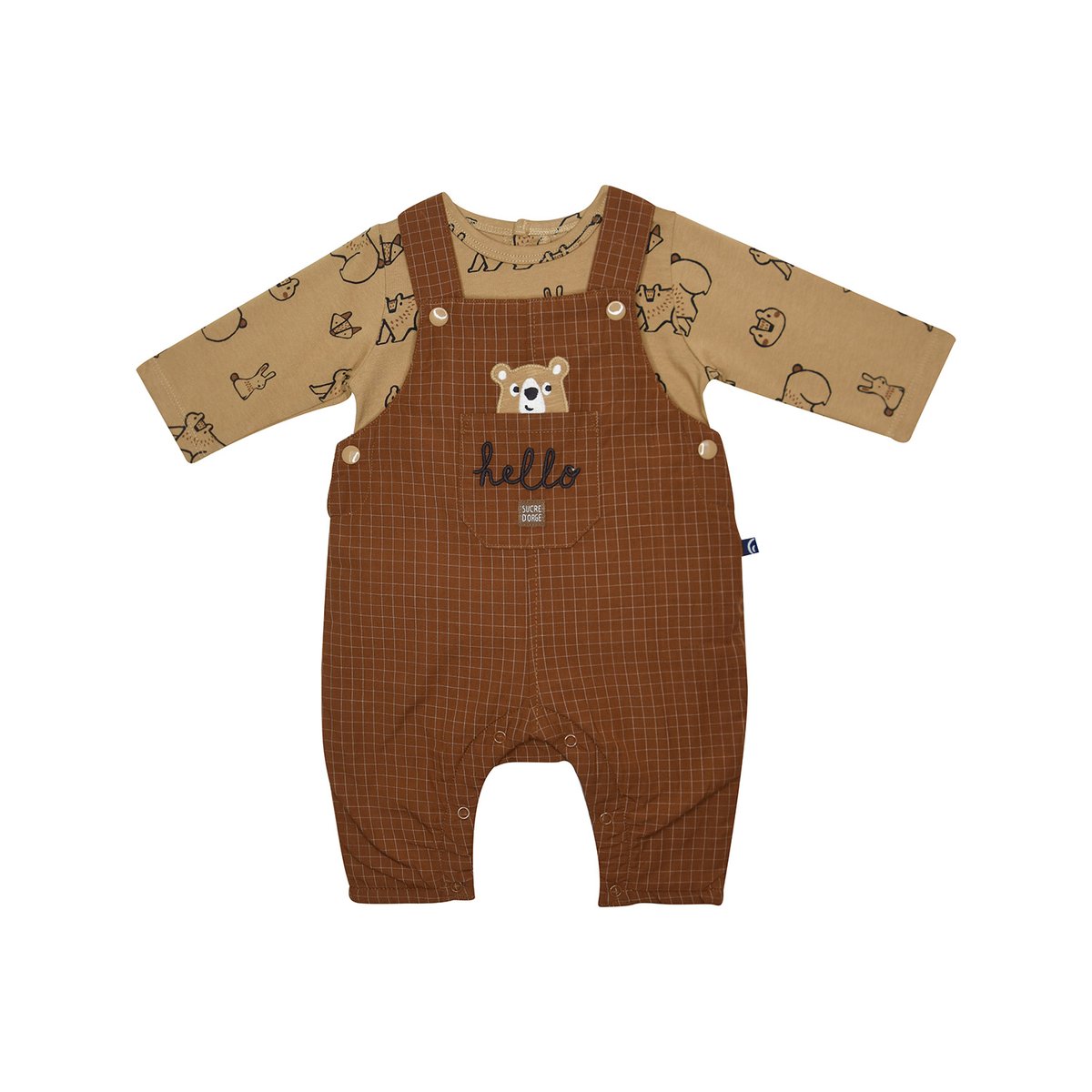 Tee shirt salopette ivan tisse teint naissance marron, SUCRE D'ORGE