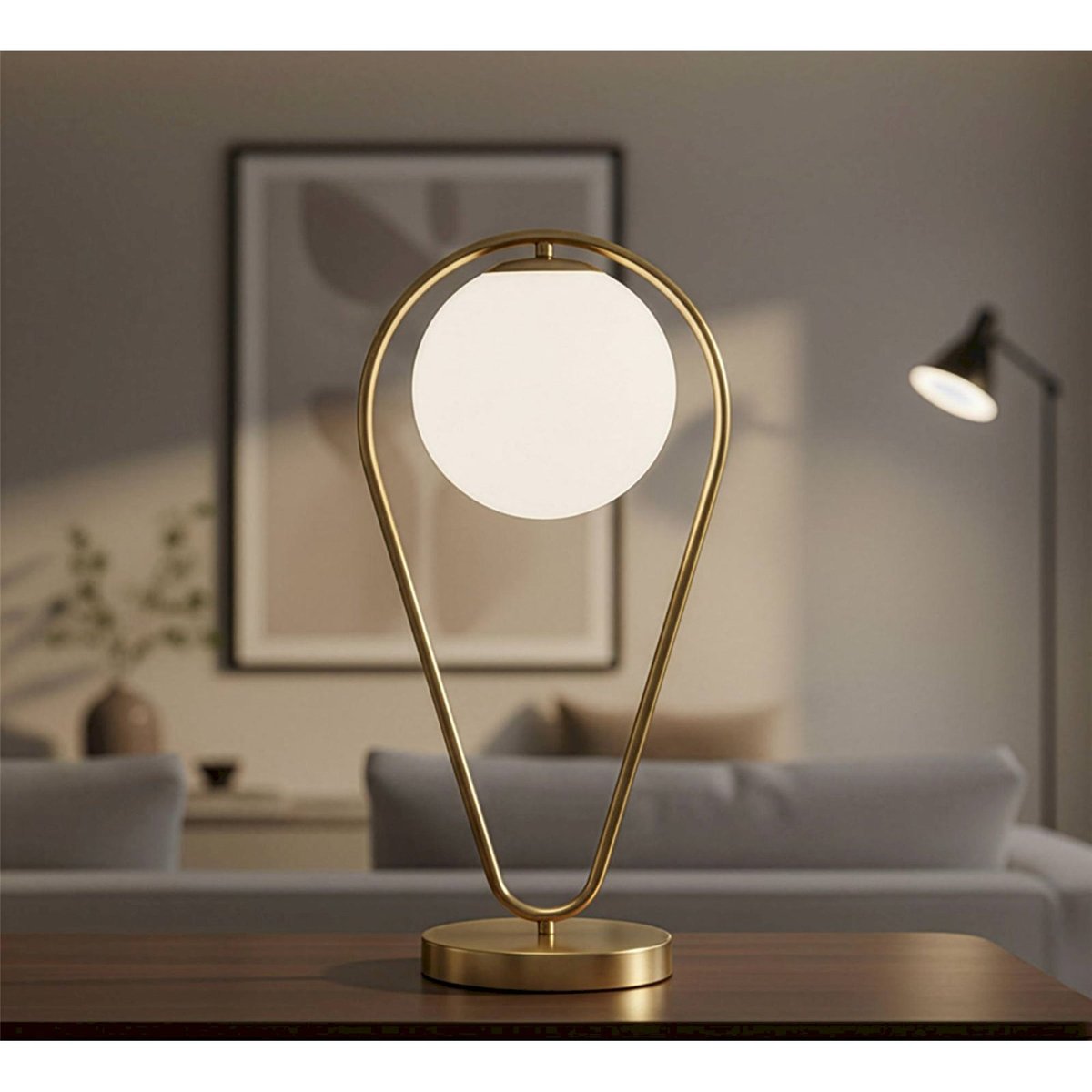 Lampe à poser en fer et verre globe GLAM doré et blanc, RECOLLECTION