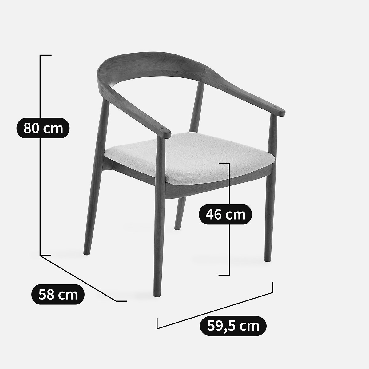 Sillón de comedor, nogal macizo y tela, GALB nogal/tiza, AM.PM