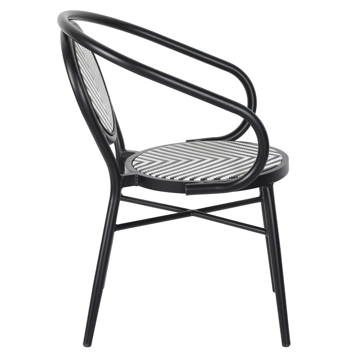Chaise de terrasse style bistrot parisien en aluminium et rotin synthétique, VILLIERS noir, OVIALA