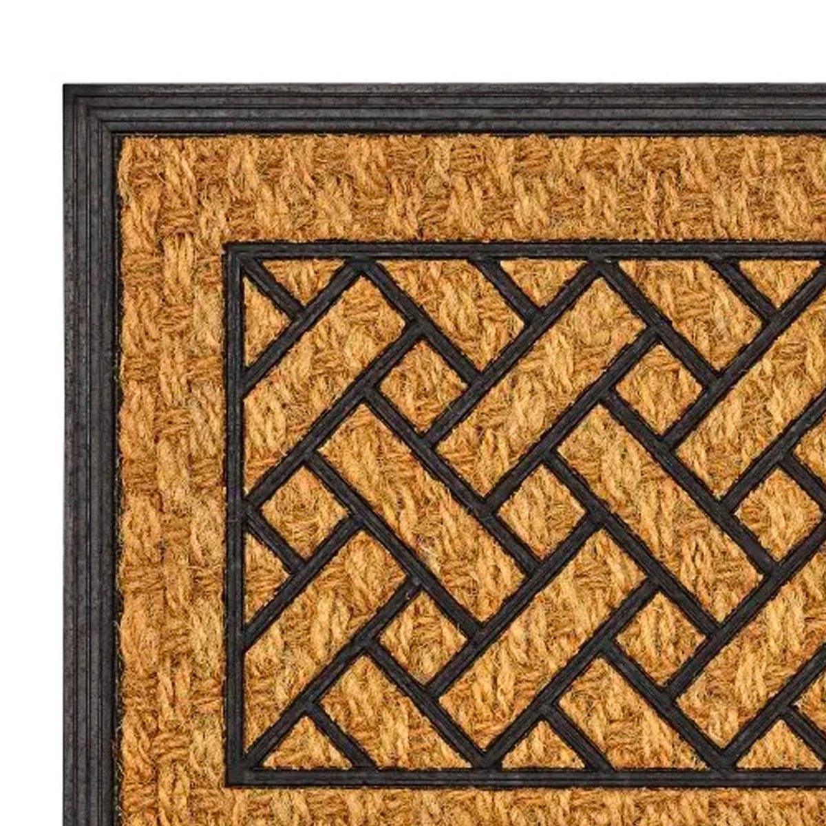 Paillasson en caoutchouc et fibres de coco imbrication 60x40cm marron, WADIGA