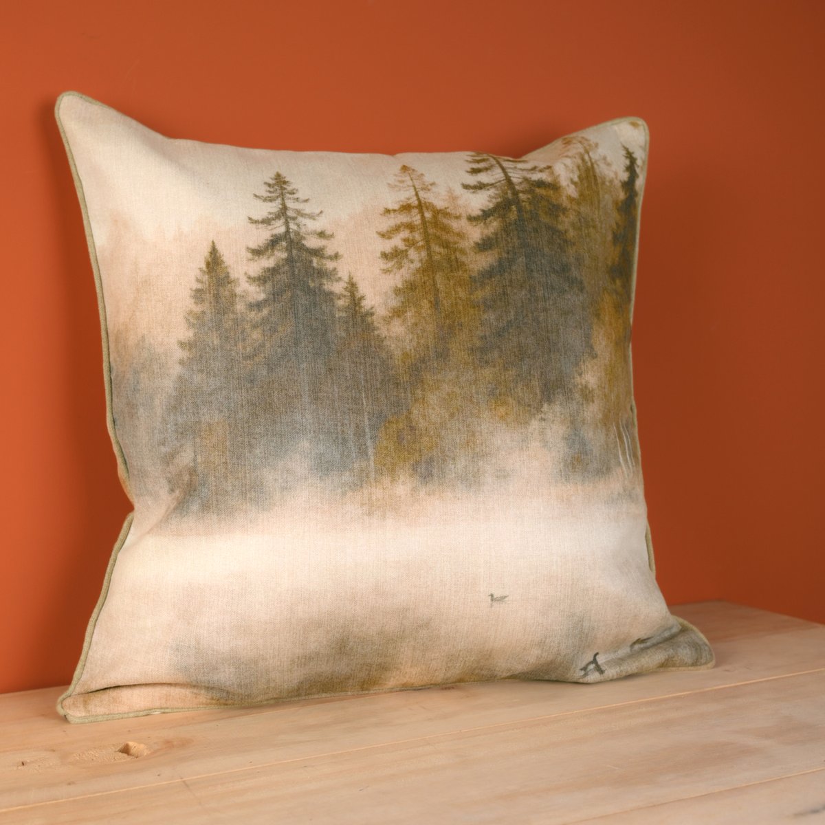 Coussin réversible imprimé aquarelle forêt - QABANE tabac, HOME MAISON