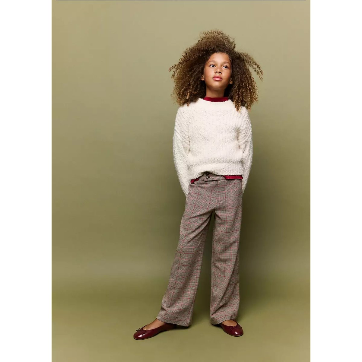 Pantalon droit à carreaux marron, MANGO KIDS