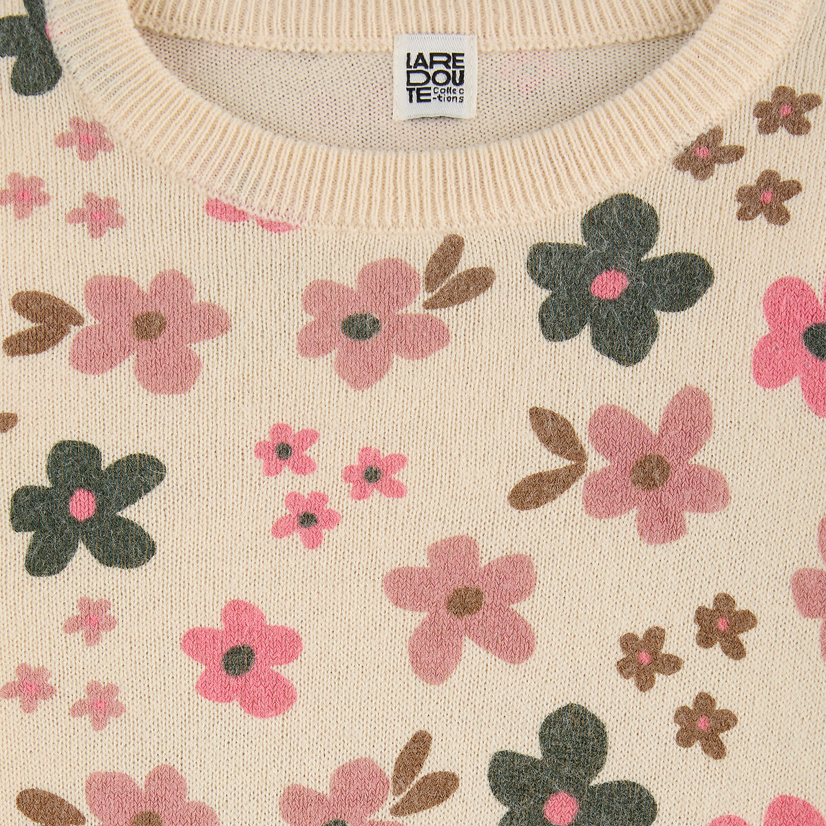 Animal/Floral Print Fine Knit Crew Neck Jumper floral print, LA REDOUTE COLLECTIONS