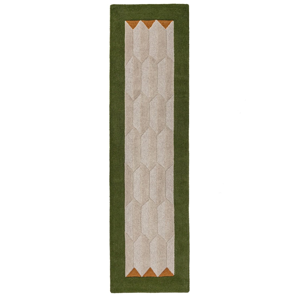 Tapis de couloir en laine à bordure APEX BORDER vert, FLAIR RUGS