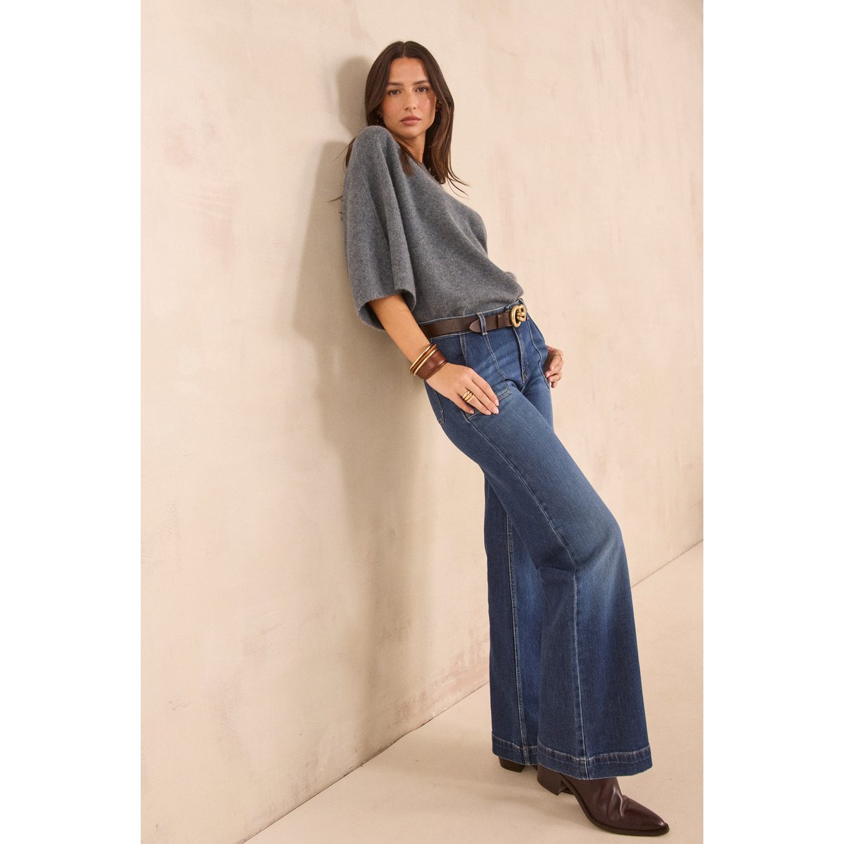 Jean large en denim de coton mélangé ALESS denim brut, Maison 123