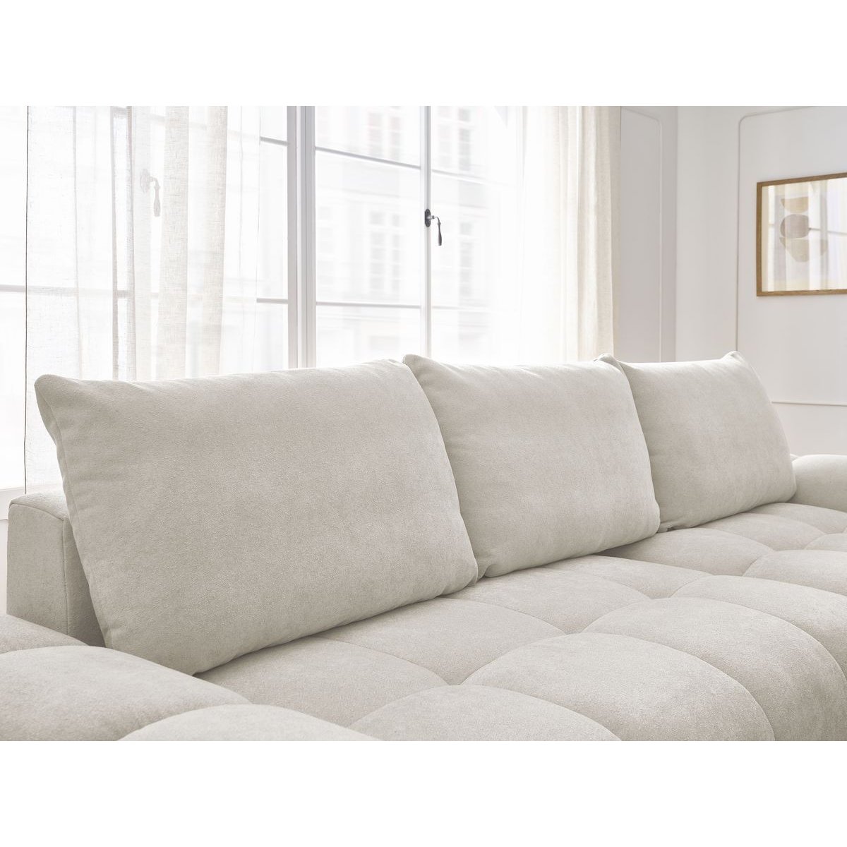 Canapé d'angle convertible 3 places en tissu texturé, EVEREST blanc, BOBOCHIC