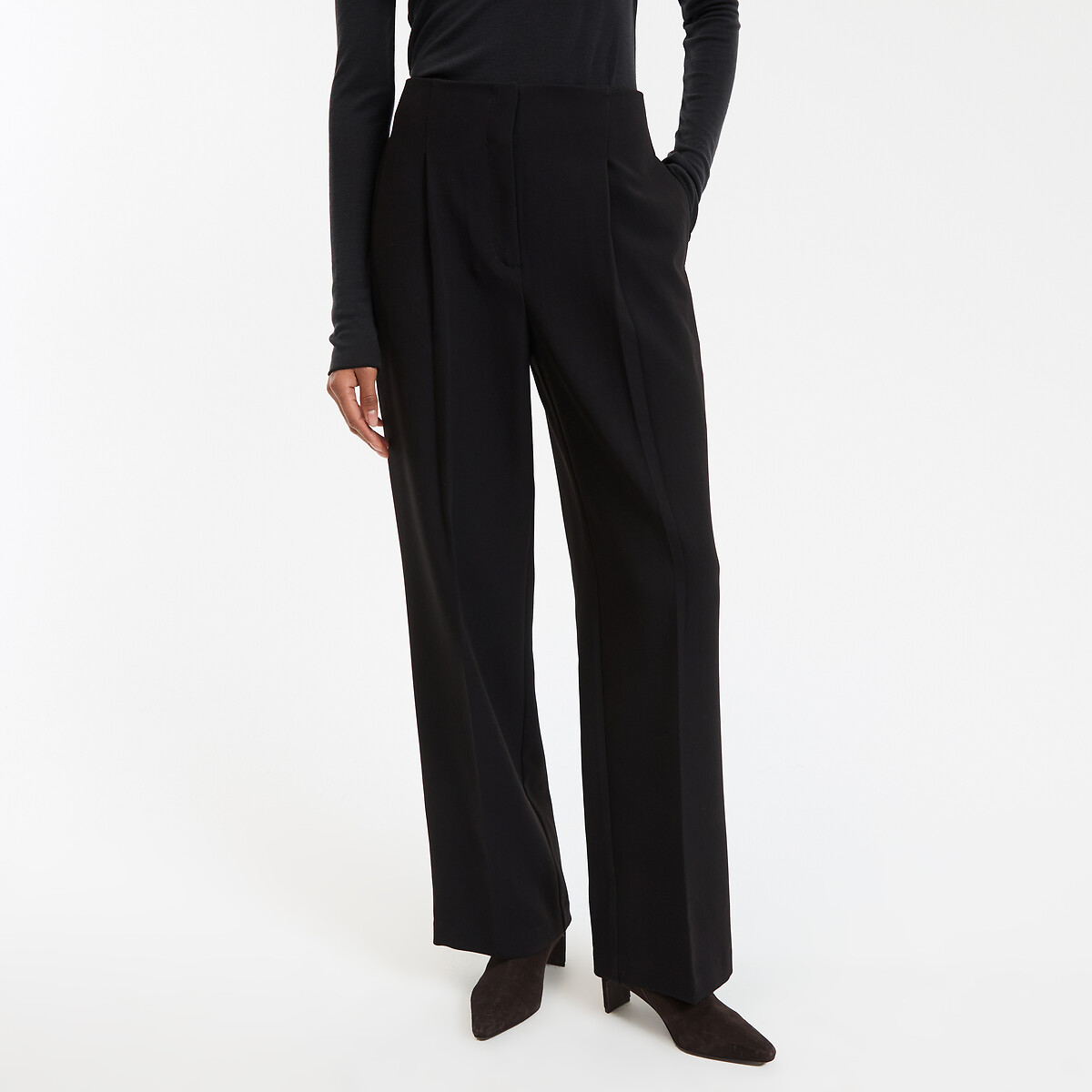 Straight Trousers with High Waist in Polyviscose black, LA REDOUTE COLLECTIONS