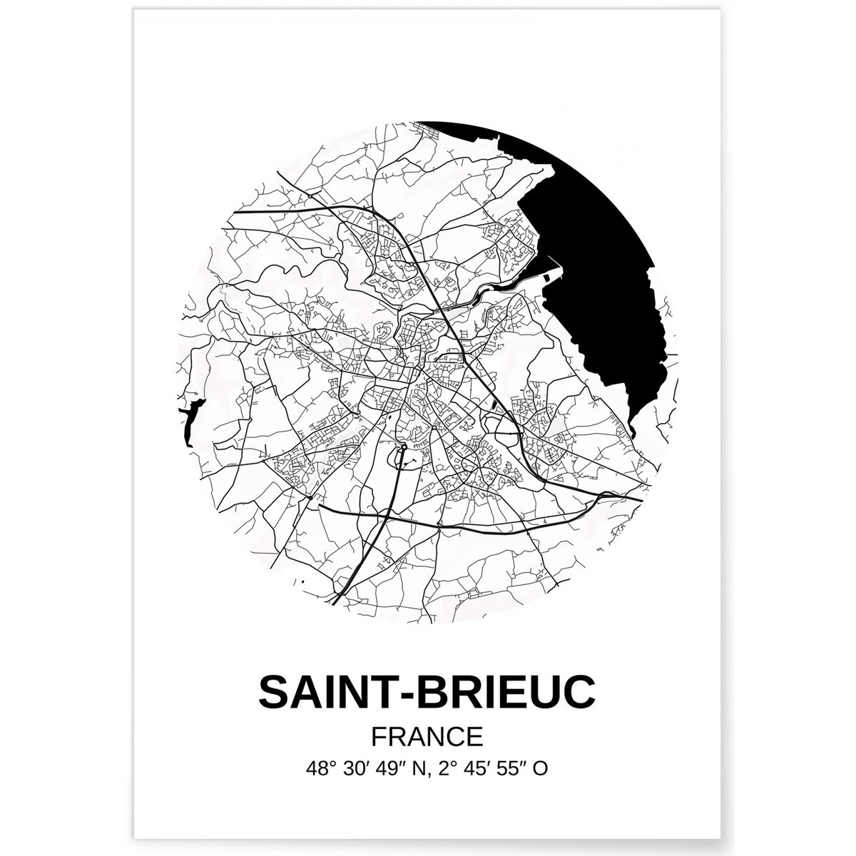 Affiche Carte Saint-Brieuc blanc, L'AFFICHERIE
