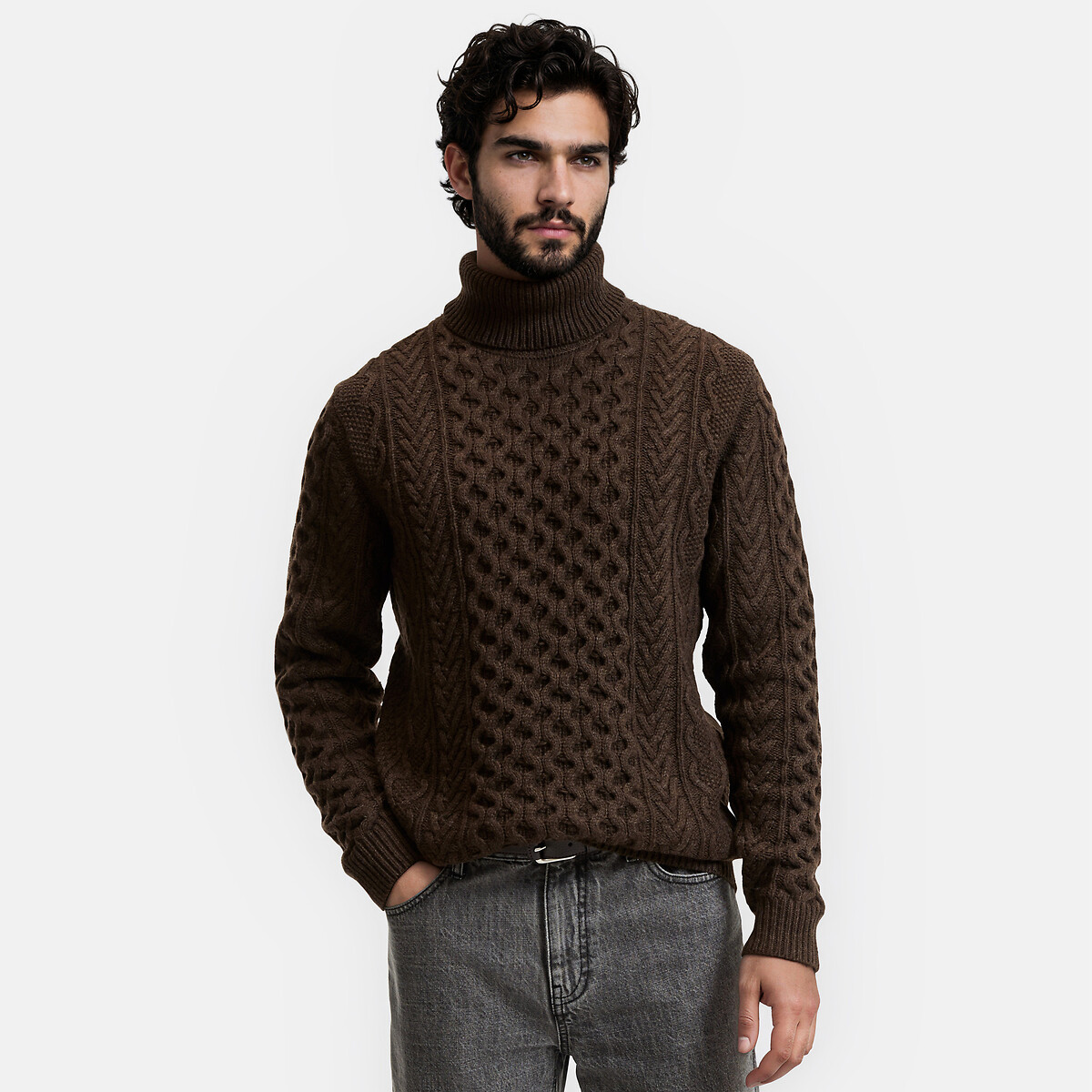 Pull col roulé maille torsadée, Signature GAUTHIER marron, LA REDOUTE COLLECTIONS