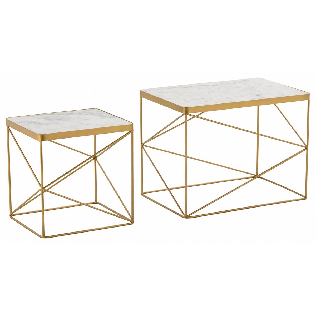 Lot de 2 tables d'appoint en marbre et métal doré et blanc, RECOLLECTION
