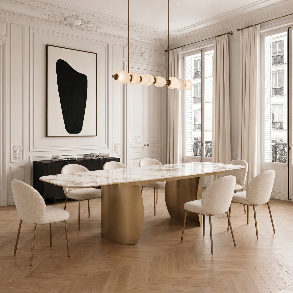 Table à manger extensible 8 personnes en céramique CAMELIA marbre blanc, SIA HOME