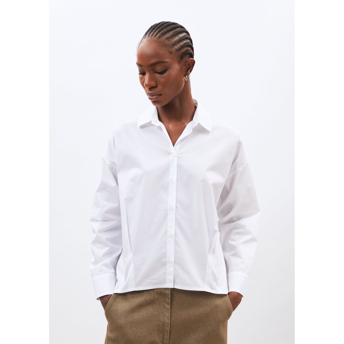 Chemise manches longues en popeline de coton blanc, HUMILITY
