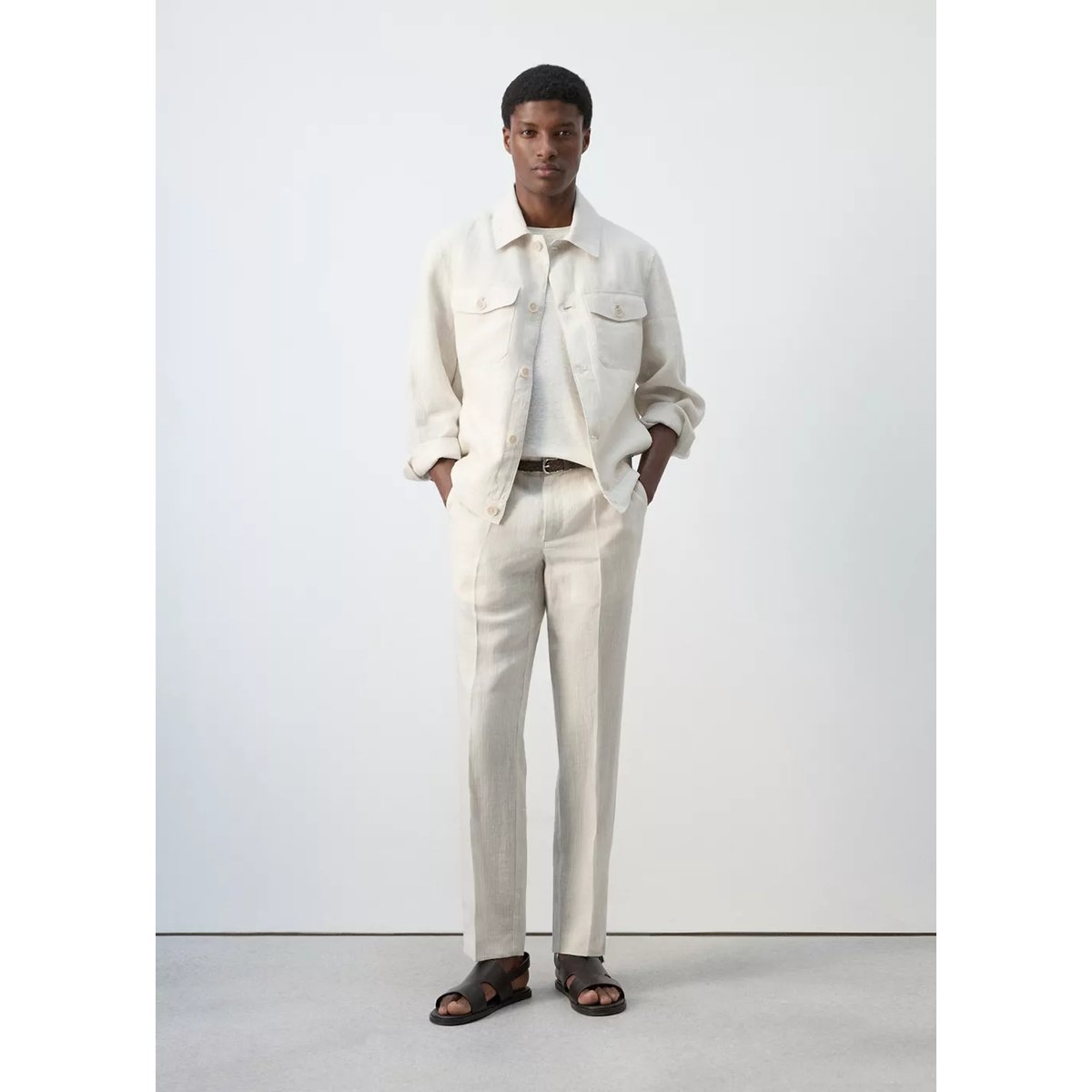 Veste 100 % lin à rayures blanc, MANGO MAN