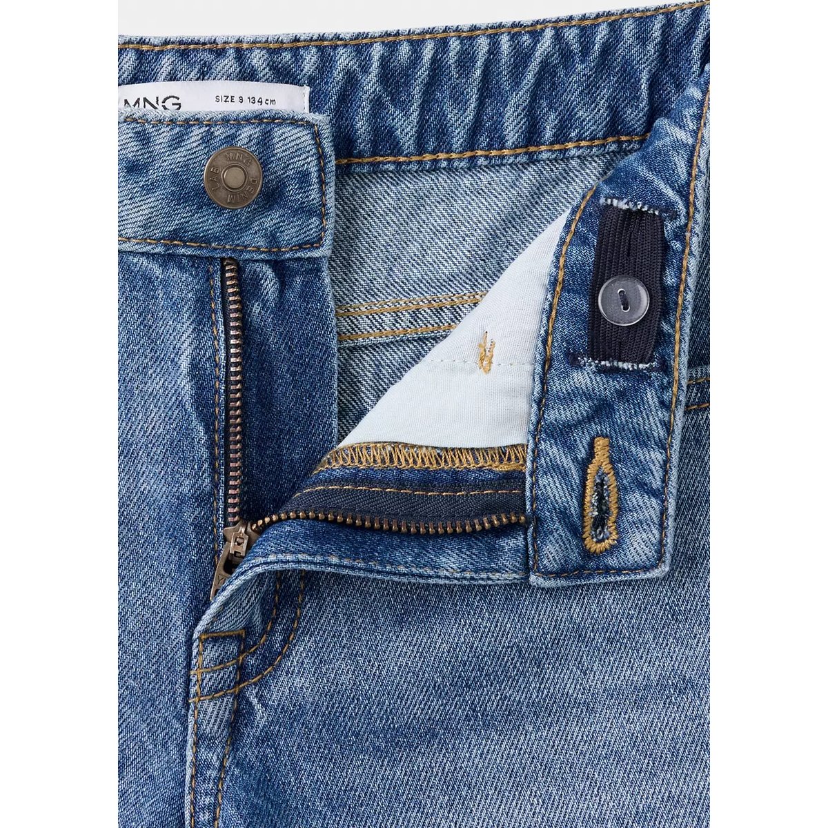 Jean regular fit à bas retroussé bleu moyen, MANGO KIDS