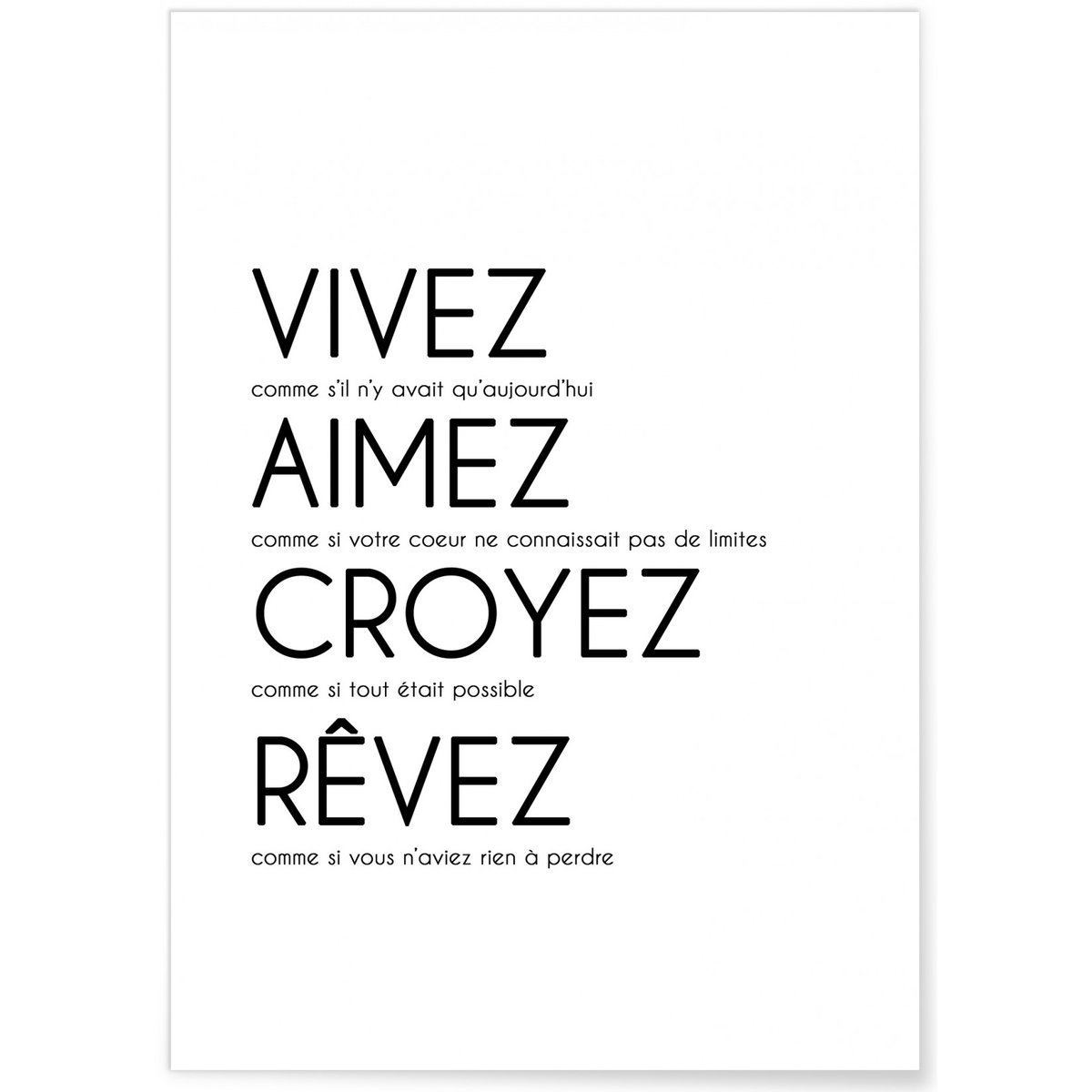 Affiche 'Vivez, Aimez, Croyez...' blanc, L'AFFICHERIE