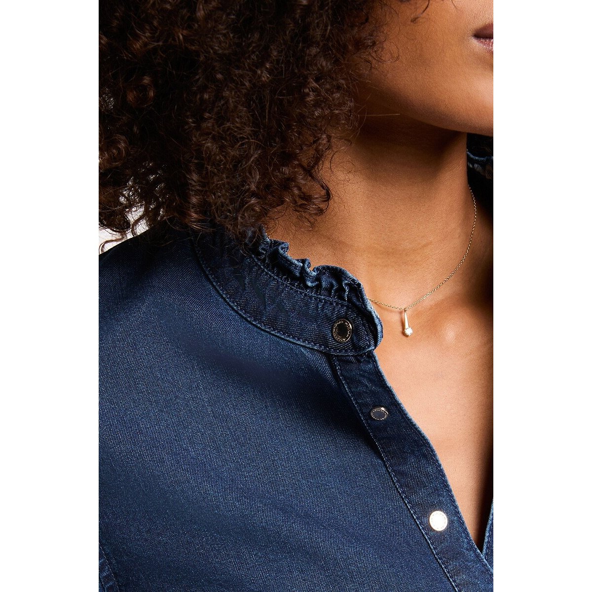Denim Mandarin Collar Blouse untreated blue, MORGAN
