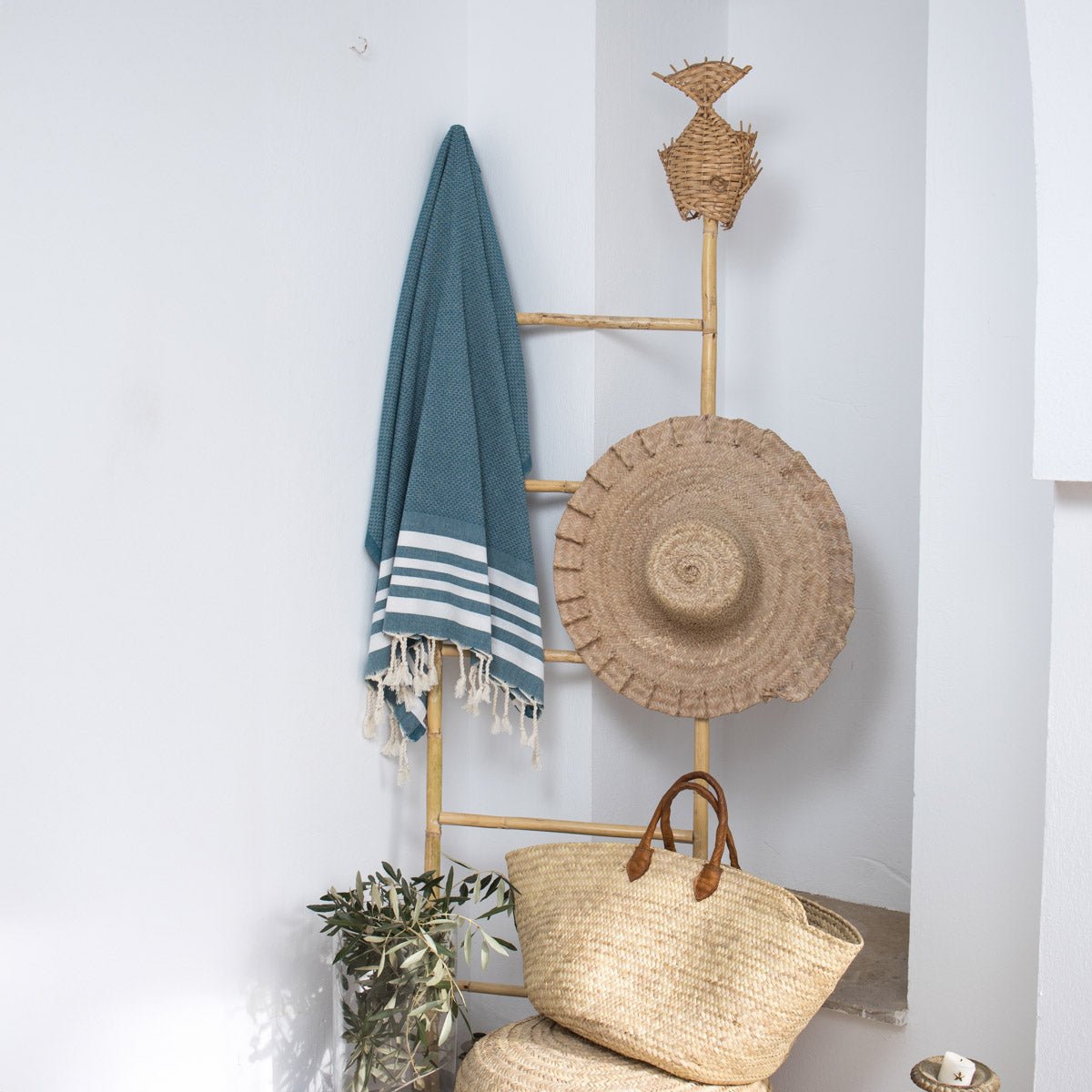 Fouta nid d'abeille coton NEWPORT bleu pétrole, FEBRONIE