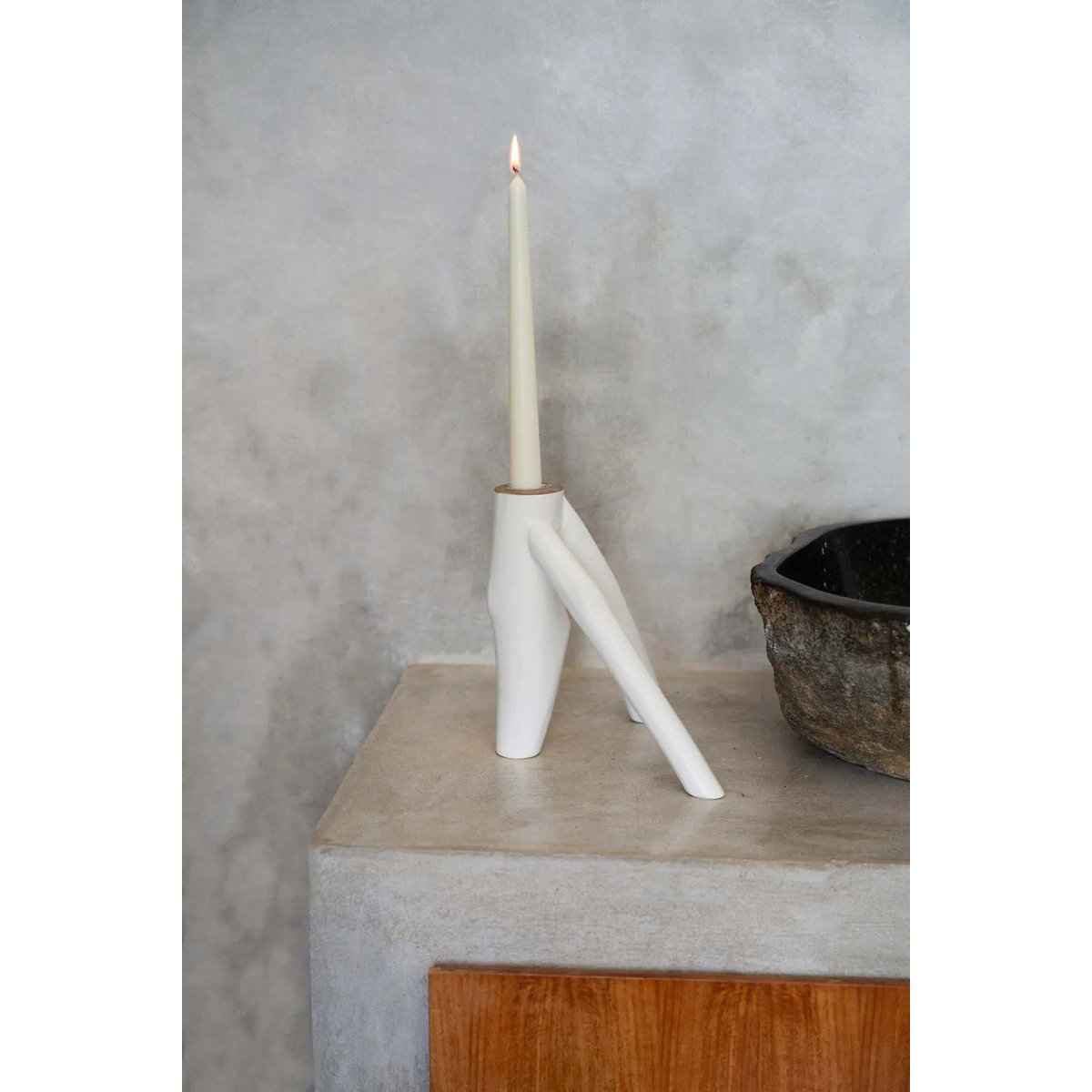 Bougeoir bois 3 pieds TRIPLE TWIG blanc, BAZAR BIZAR