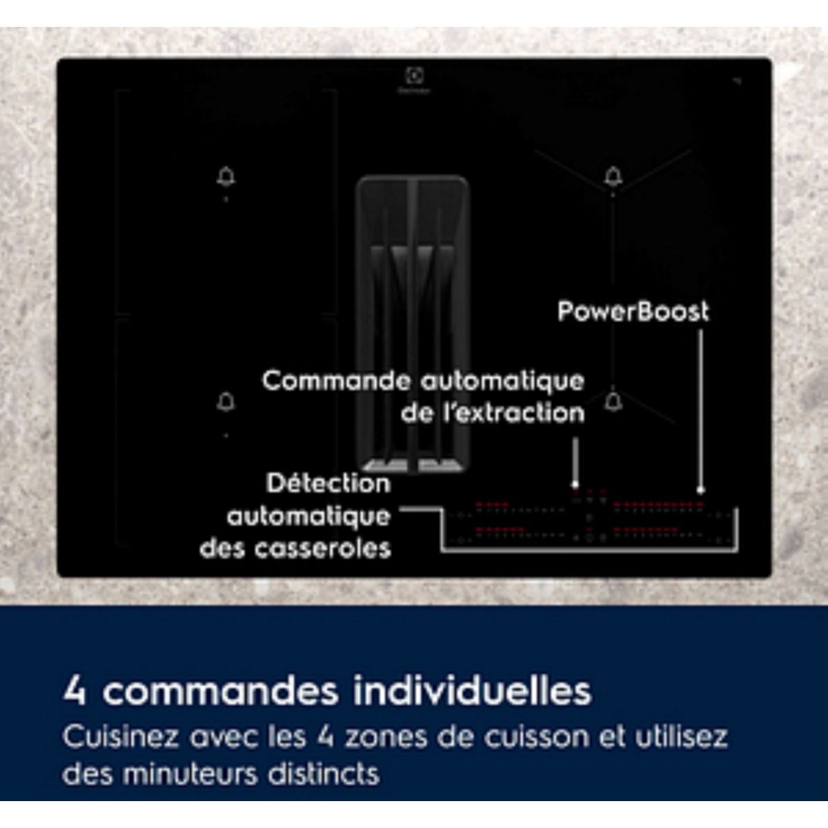 Plaque induction aspirante KCC73443 - Hotte intégrée et Zone Bridge noir, ELECTROLUX