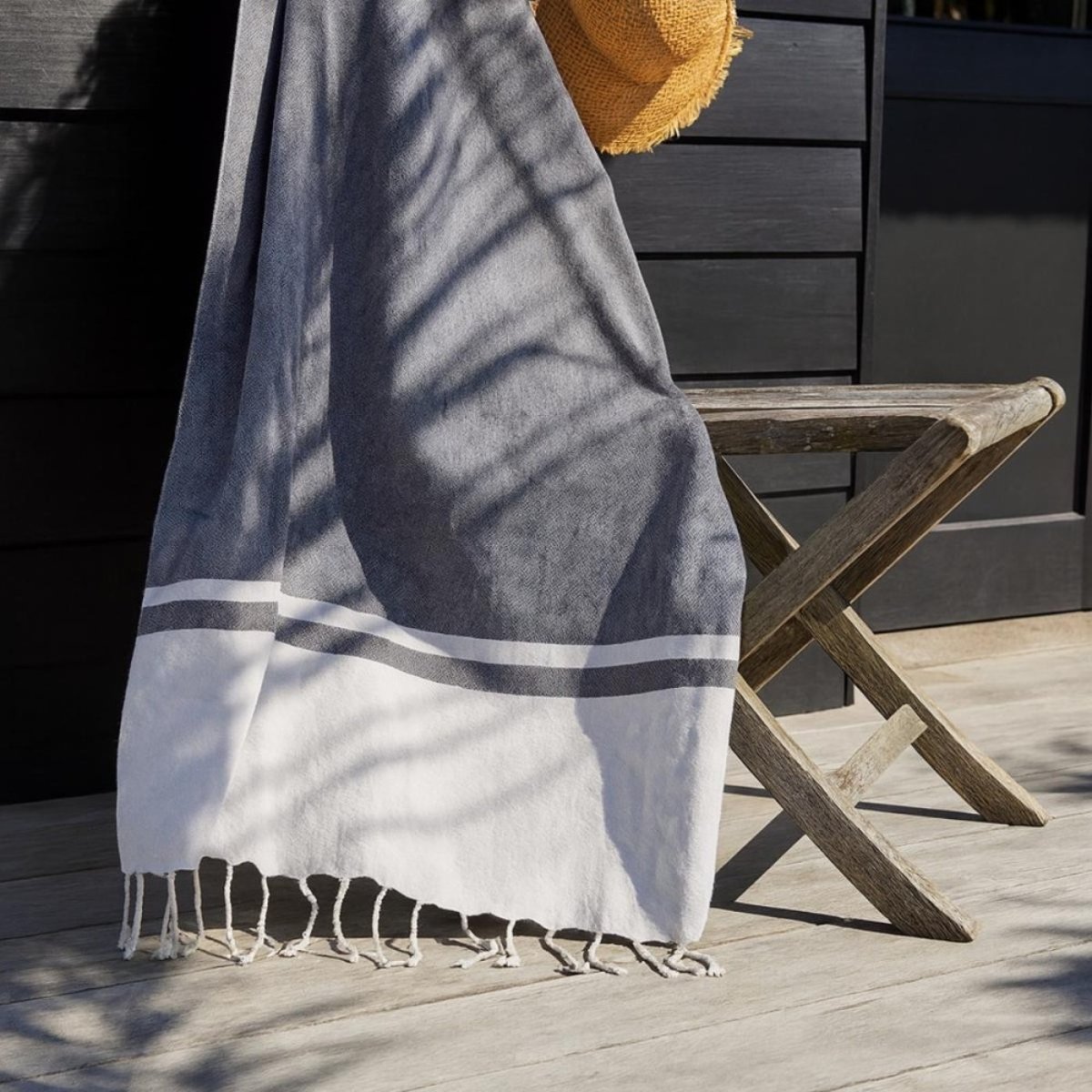 Fouta à franges 90x180cm gris, ORNAMI