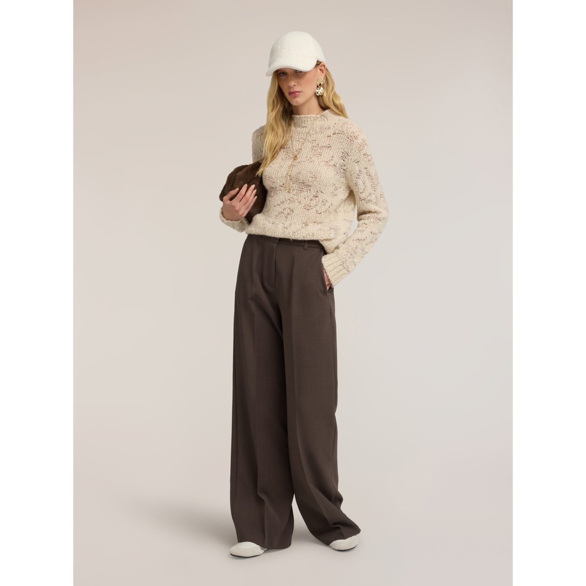 Pantalon palazzo taille haute avec pli gris, MOTIVI