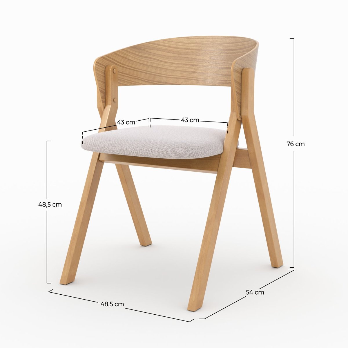 Chaise en bois d'hévéa et tissu - HÉLOÏSE beige, MAISON PAVANE